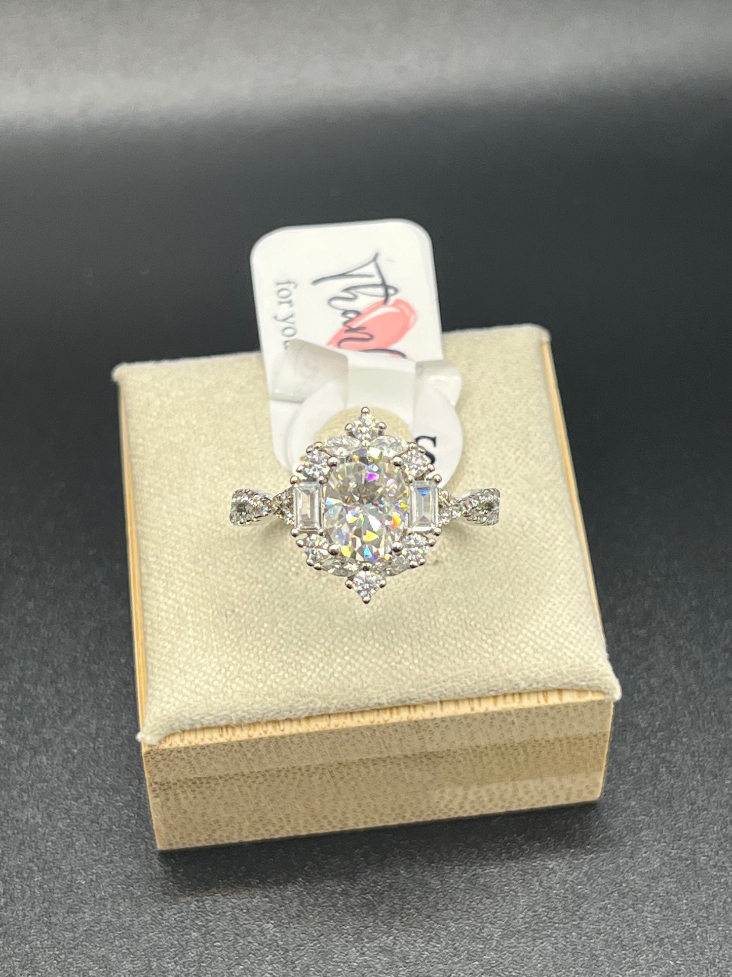 1.5 ct GRA certified oval moissanite in vintage style sterling silver ring