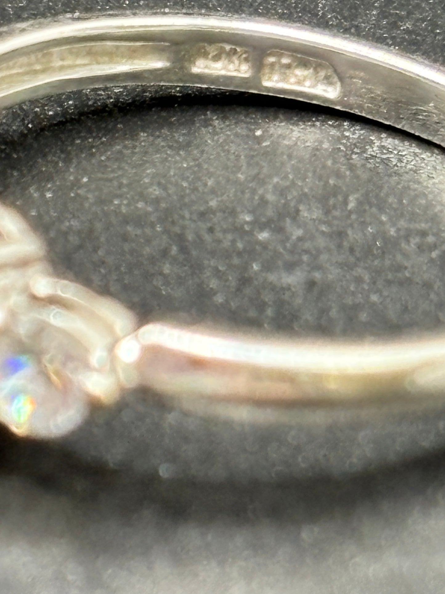 *Preowned* dainty 10k white gold ring with purple & clear zirconias