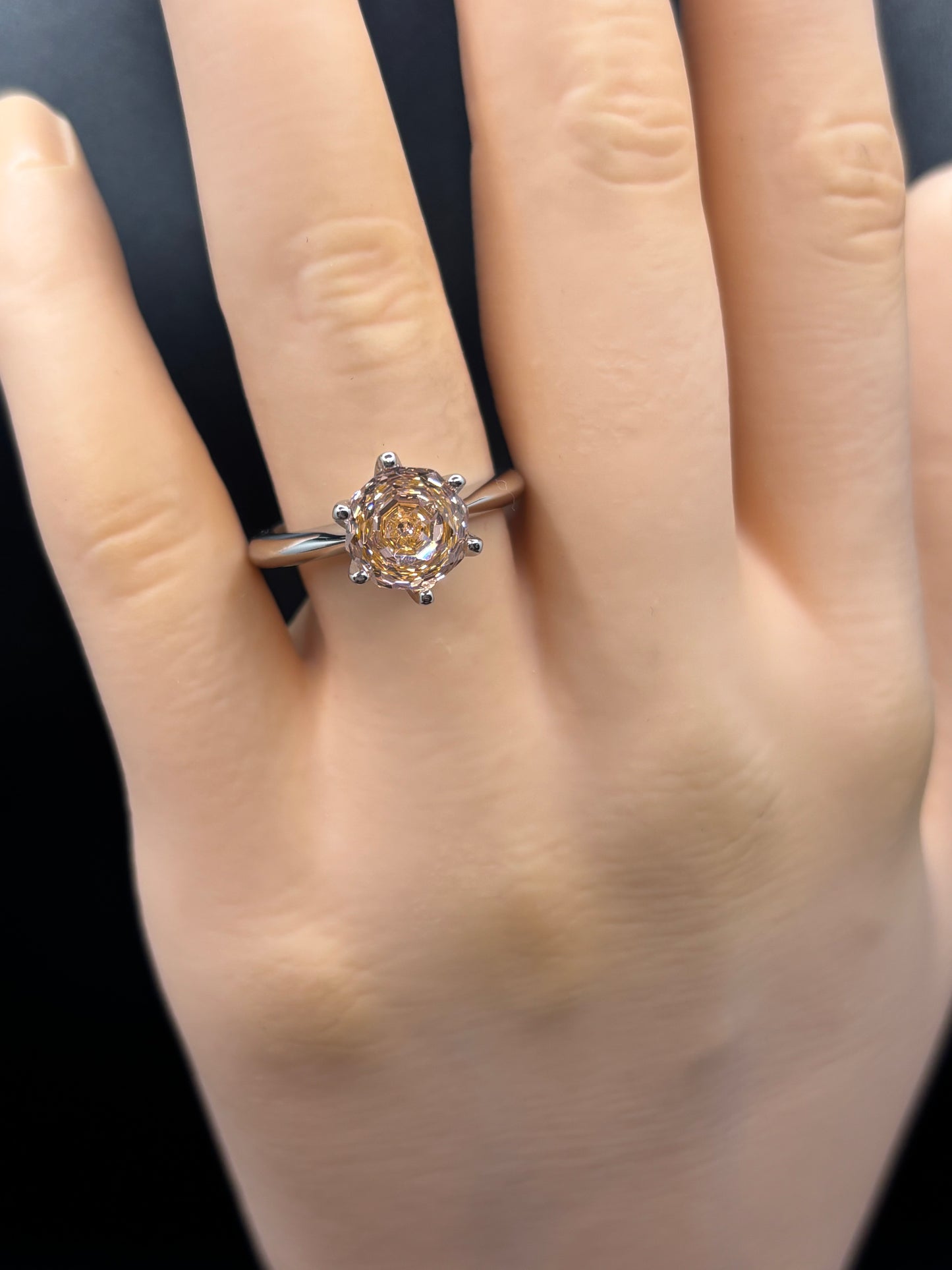 Pale pink rose cut zirconia & sterling silver rings, sizes 7 & 8 available