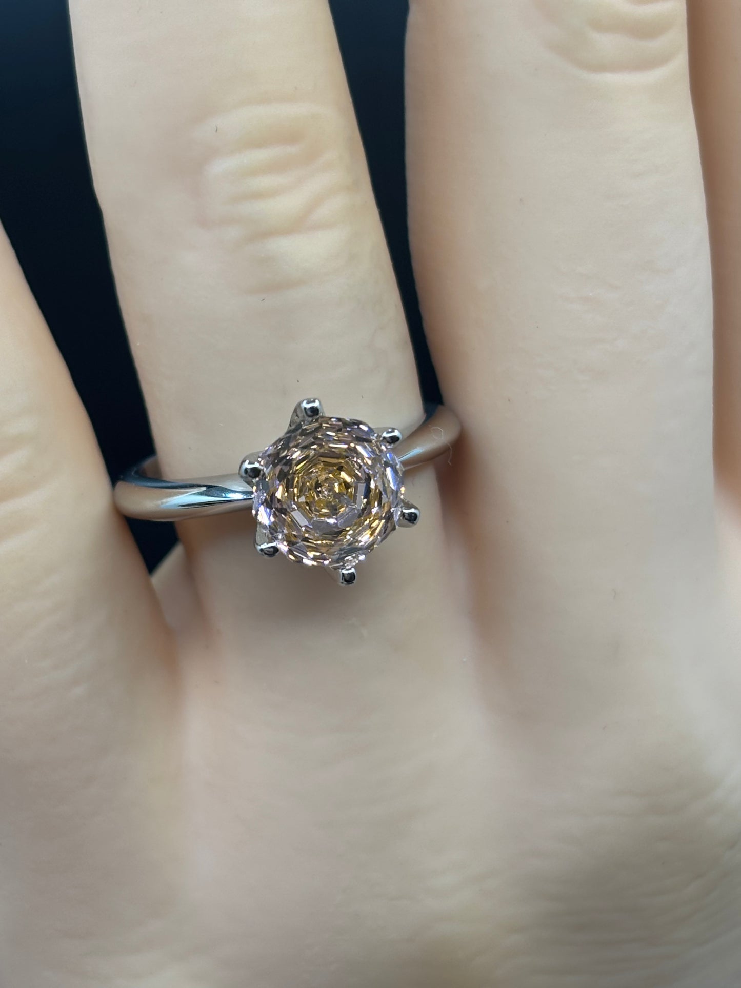Pale pink rose cut zirconia & sterling silver rings, sizes 7 & 8 available