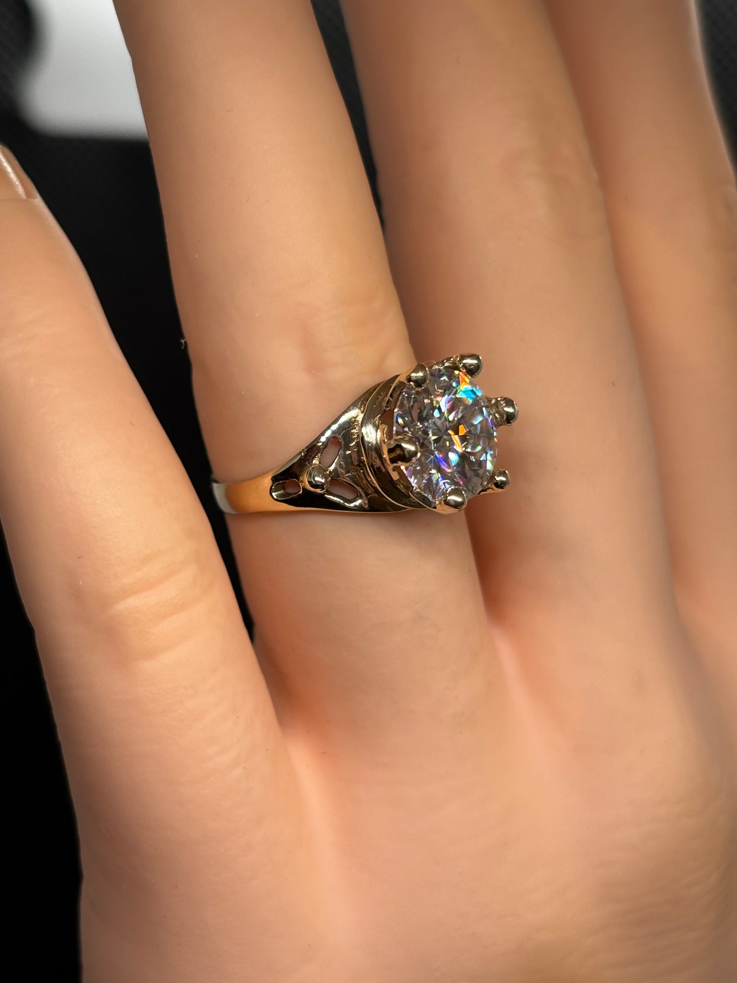 Super cool 14k yellow gold crown ring with a 3 carat GRA Moissanite, size 6