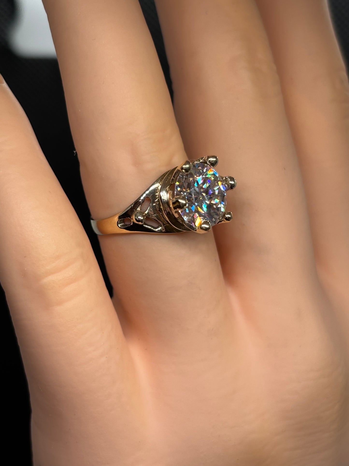 Super cool 14k yellow gold crown ring with a 3 carat GRA Moissanite, size 6