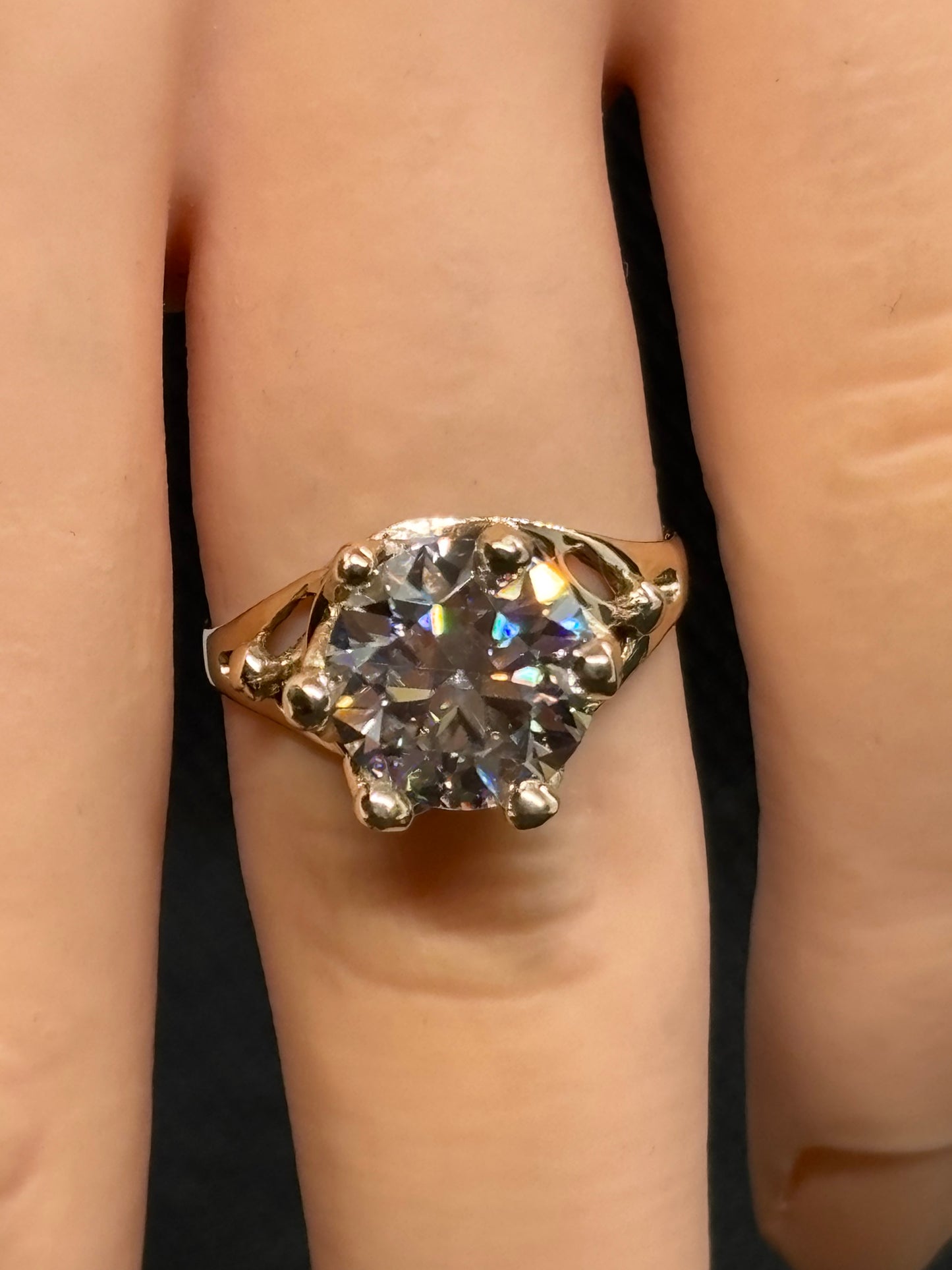 Super cool 14k yellow gold crown ring with a 3 carat GRA Moissanite, size 6
