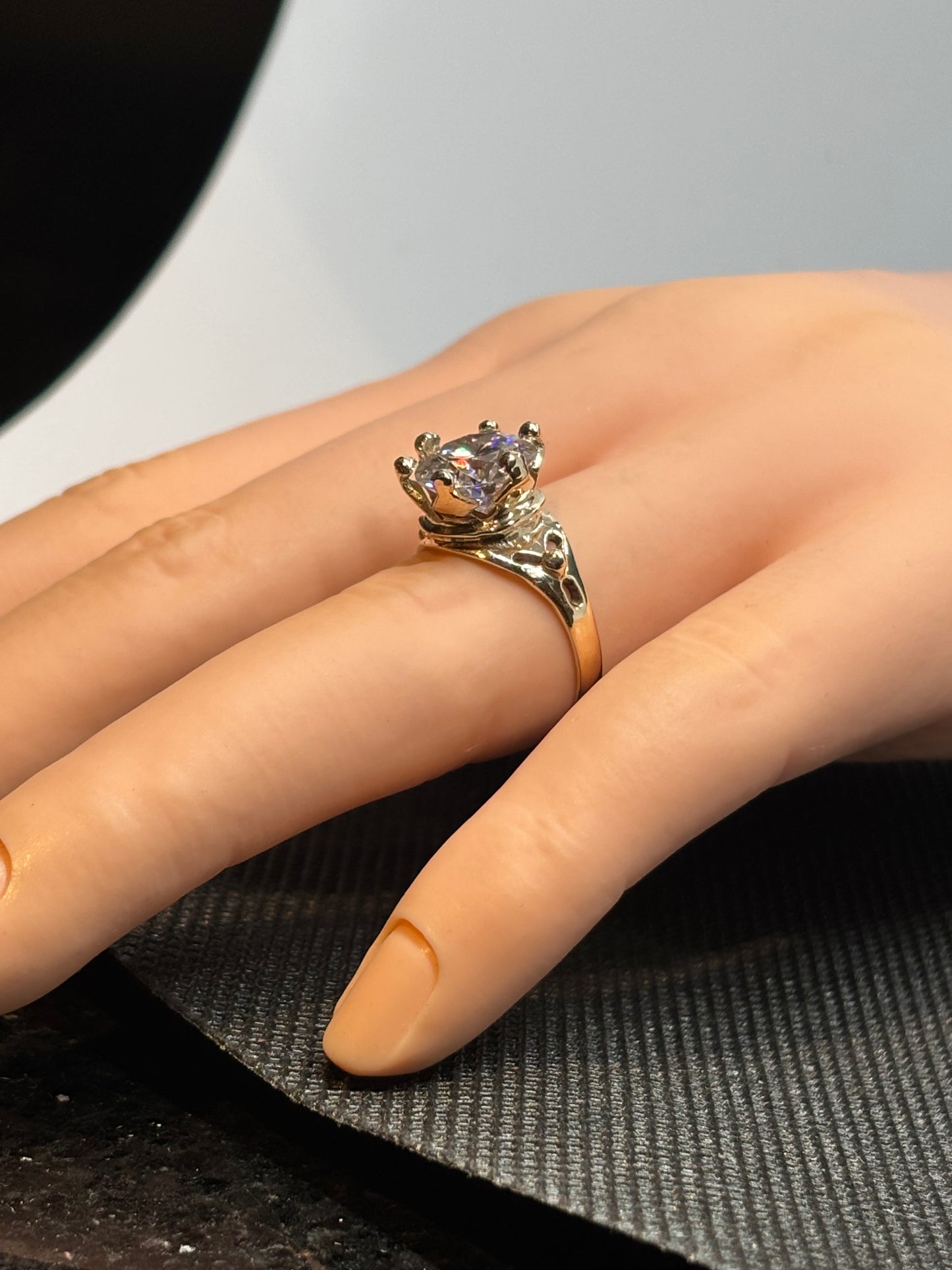 Super cool 14k yellow gold crown ring with a 3 carat GRA Moissanite, size 6