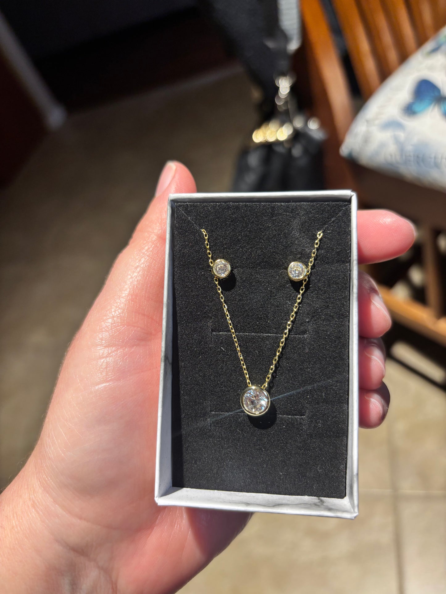 14k gold over sterling silver bezel pendant necklace & earrings