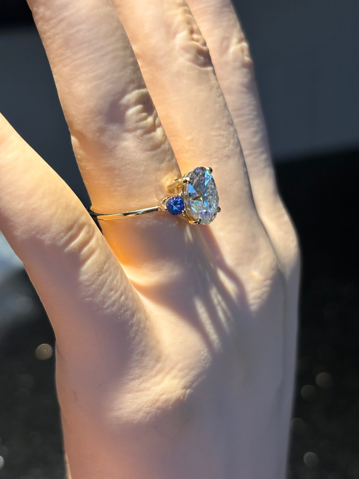 10k yellow gold & 3 carat Moissanite ring, size 7