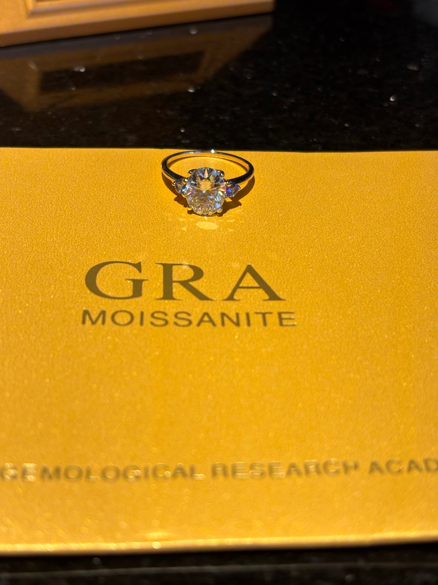 10k yellow gold & 3 carat Moissanite ring, size 7