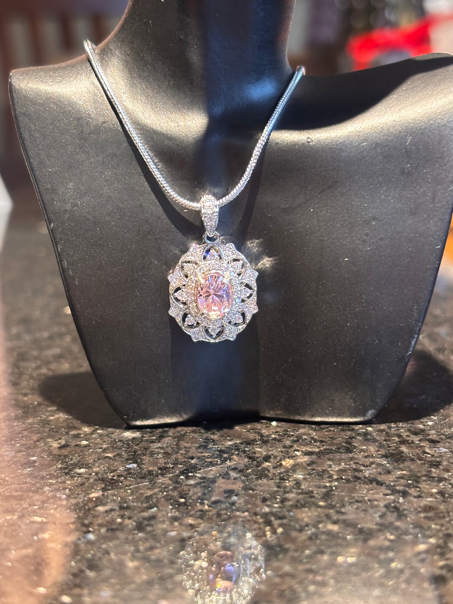 925 sterling silver 20” snake rope chain w/sterling silver & zirconia pendant