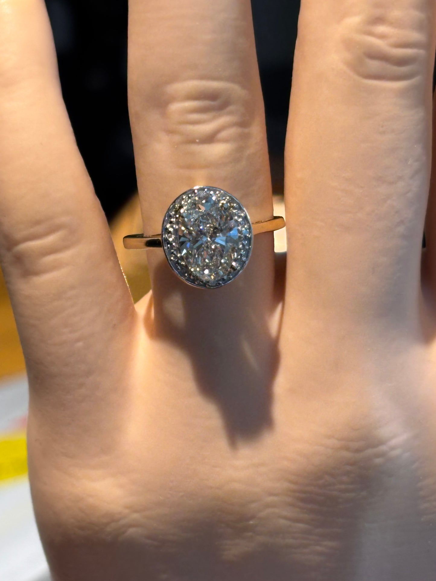 1.77ct genuine IGI lab grown diamond in 10k yellow gold halo setting, size 7