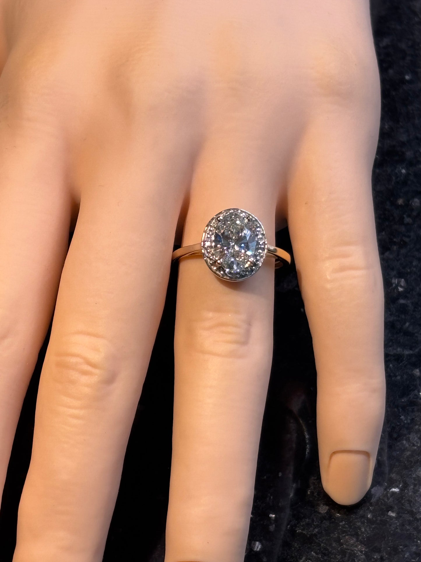 1.77ct genuine IGI lab grown diamond in 10k yellow gold halo setting, size 7