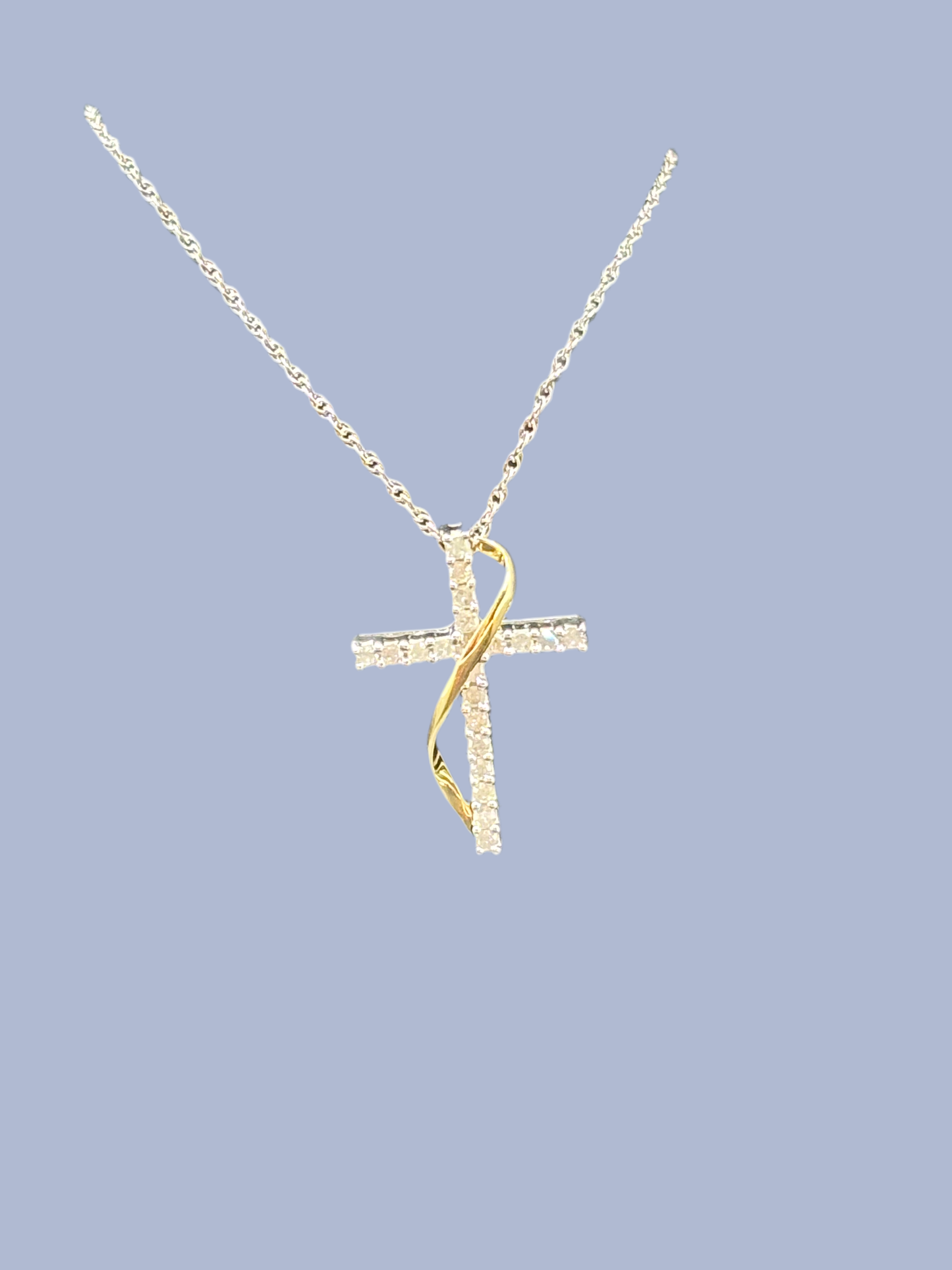 14k white gold chain with 10k two toned gold & Moissanite cross