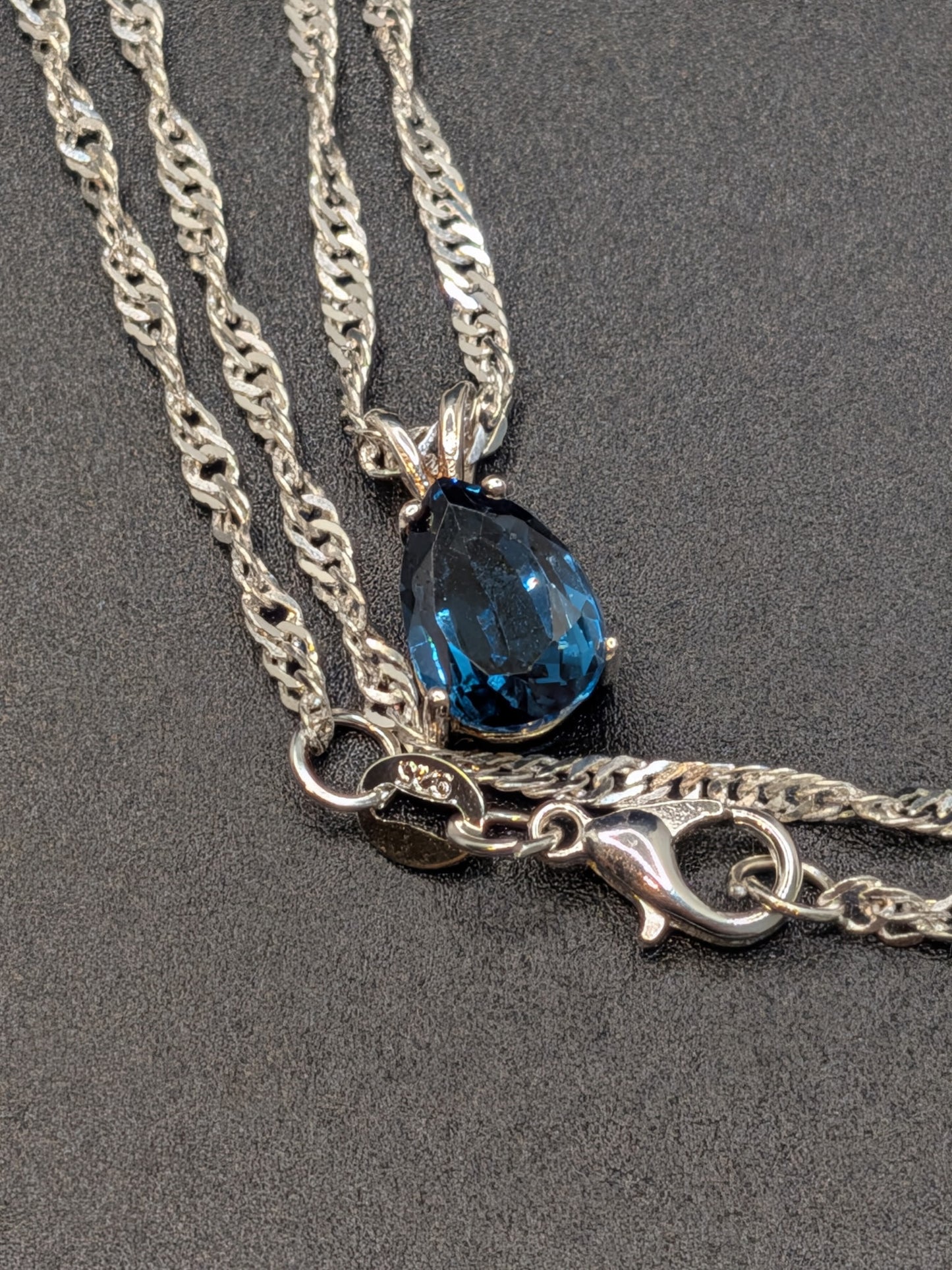 18” sterling silver twist rope necklace with aqua tourmaline sterling pendant