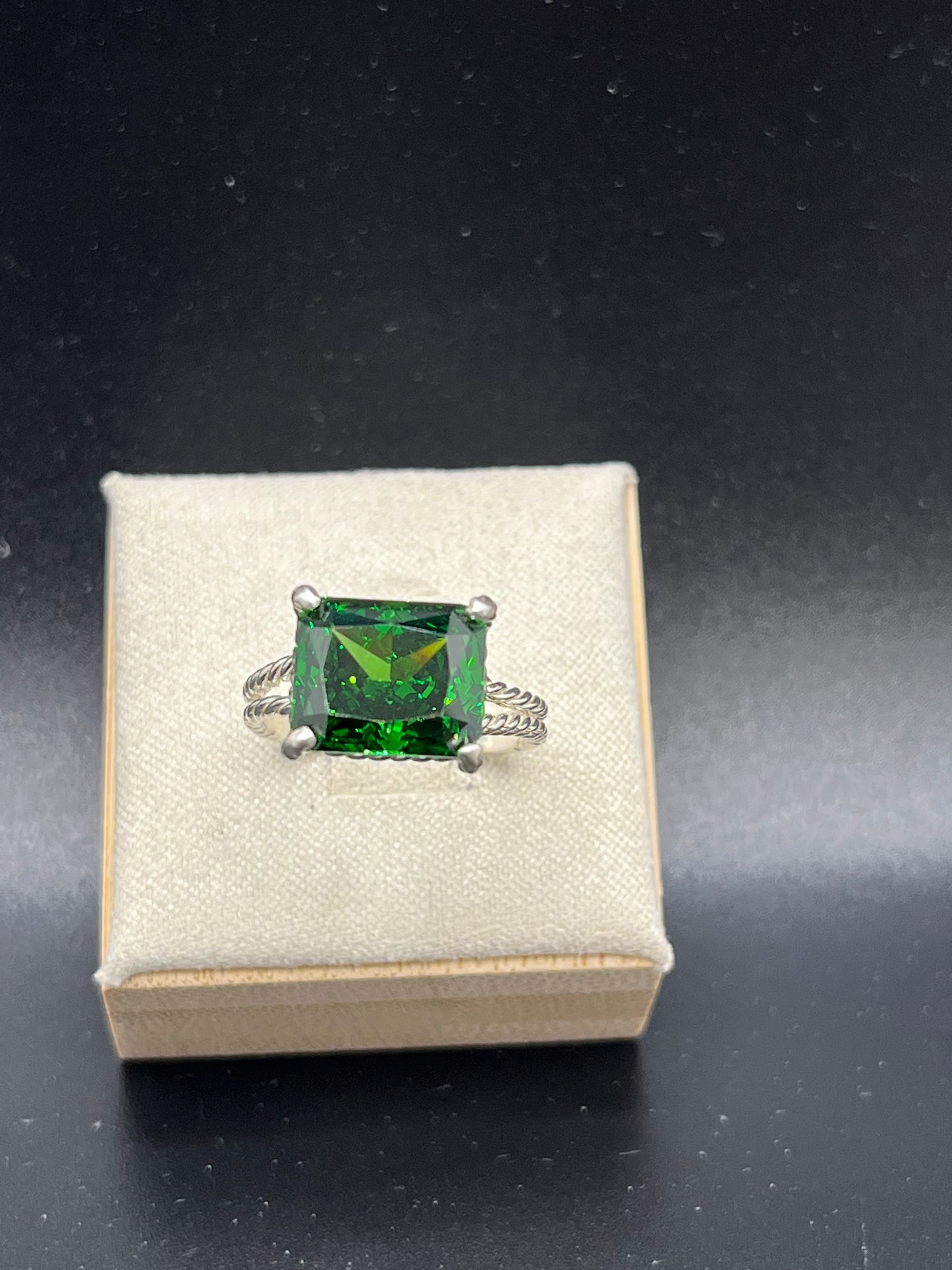 Custom made 925 sterling silver ring with deep green crushed ice CZ. size 7