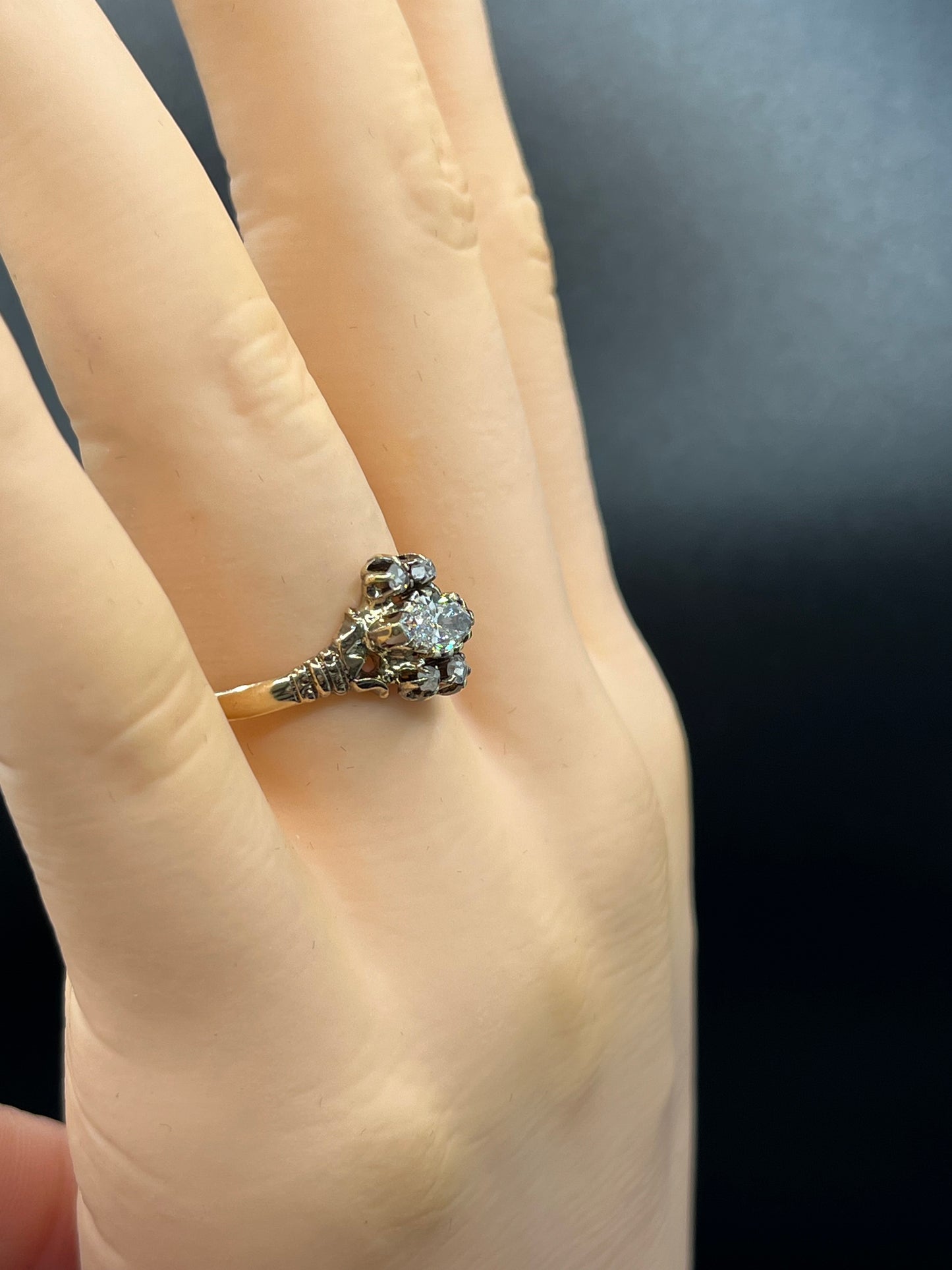 Early 1900s Victorian era 10k ring restored with genuine lab grown diamond, sz 6.5