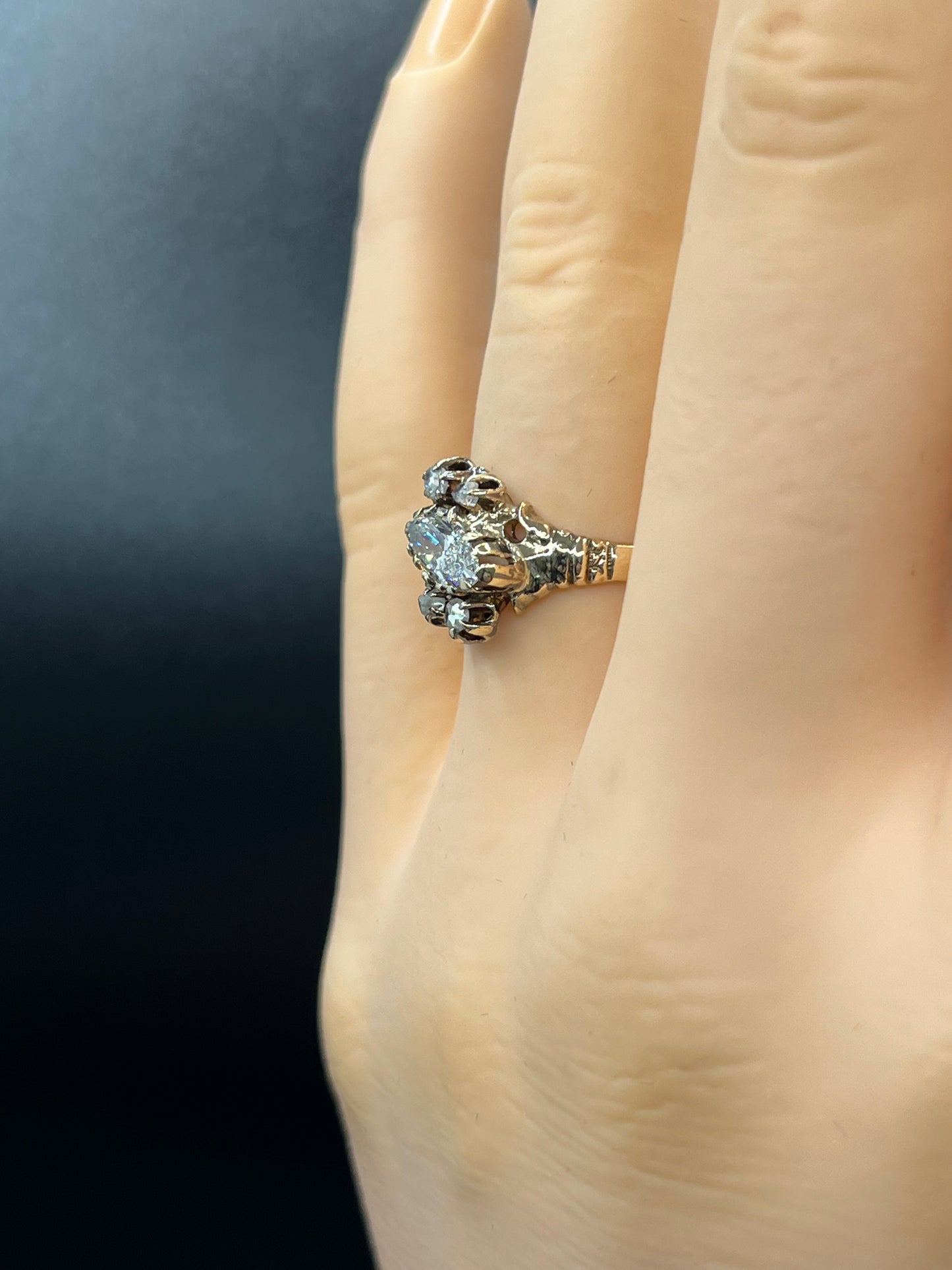 Early 1900s Victorian era 10k ring restored with genuine lab grown diamond, sz 6.5