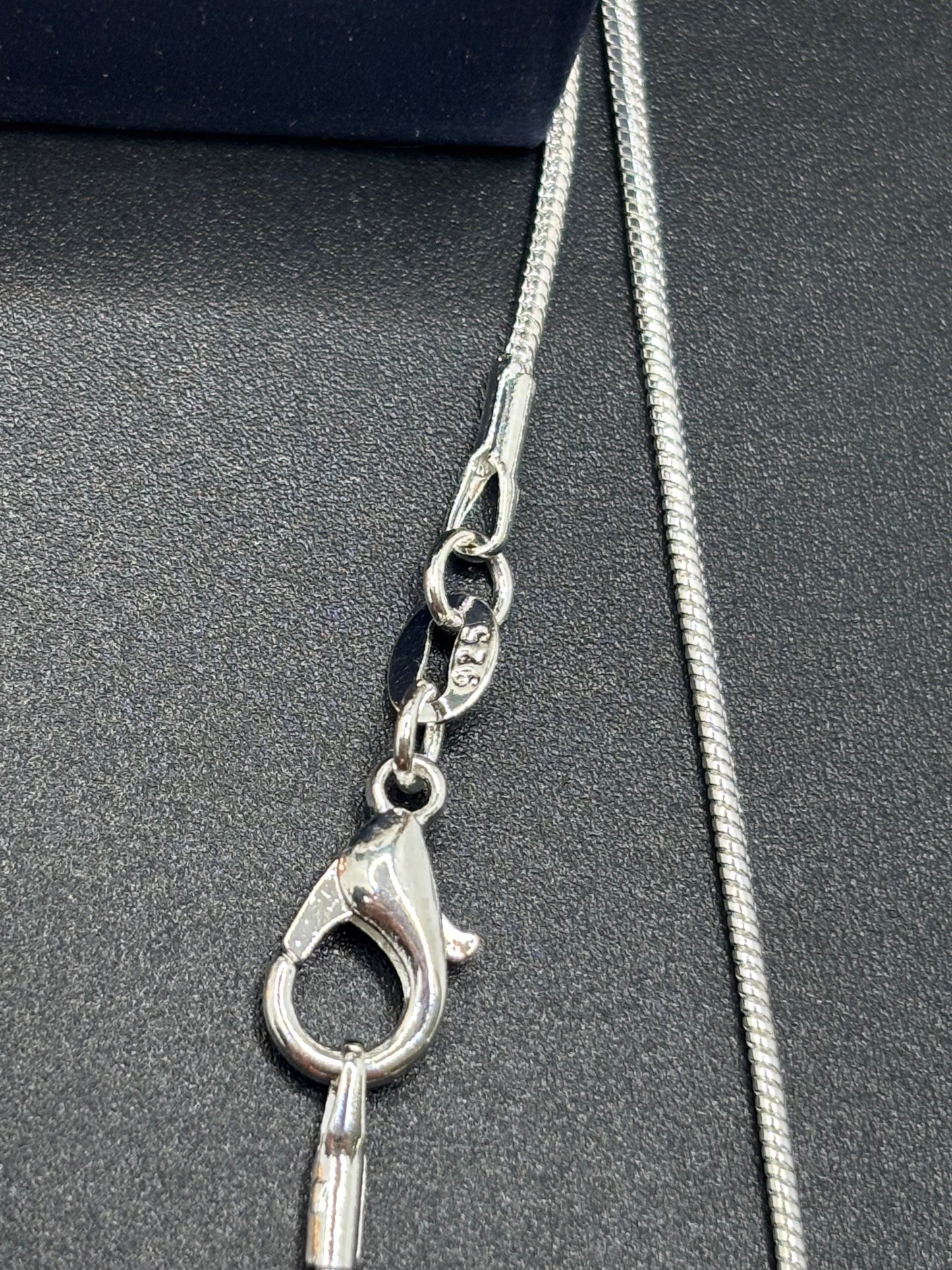 18” sterling silver snake rope chain & halo pendant with GRA blue Moissanite