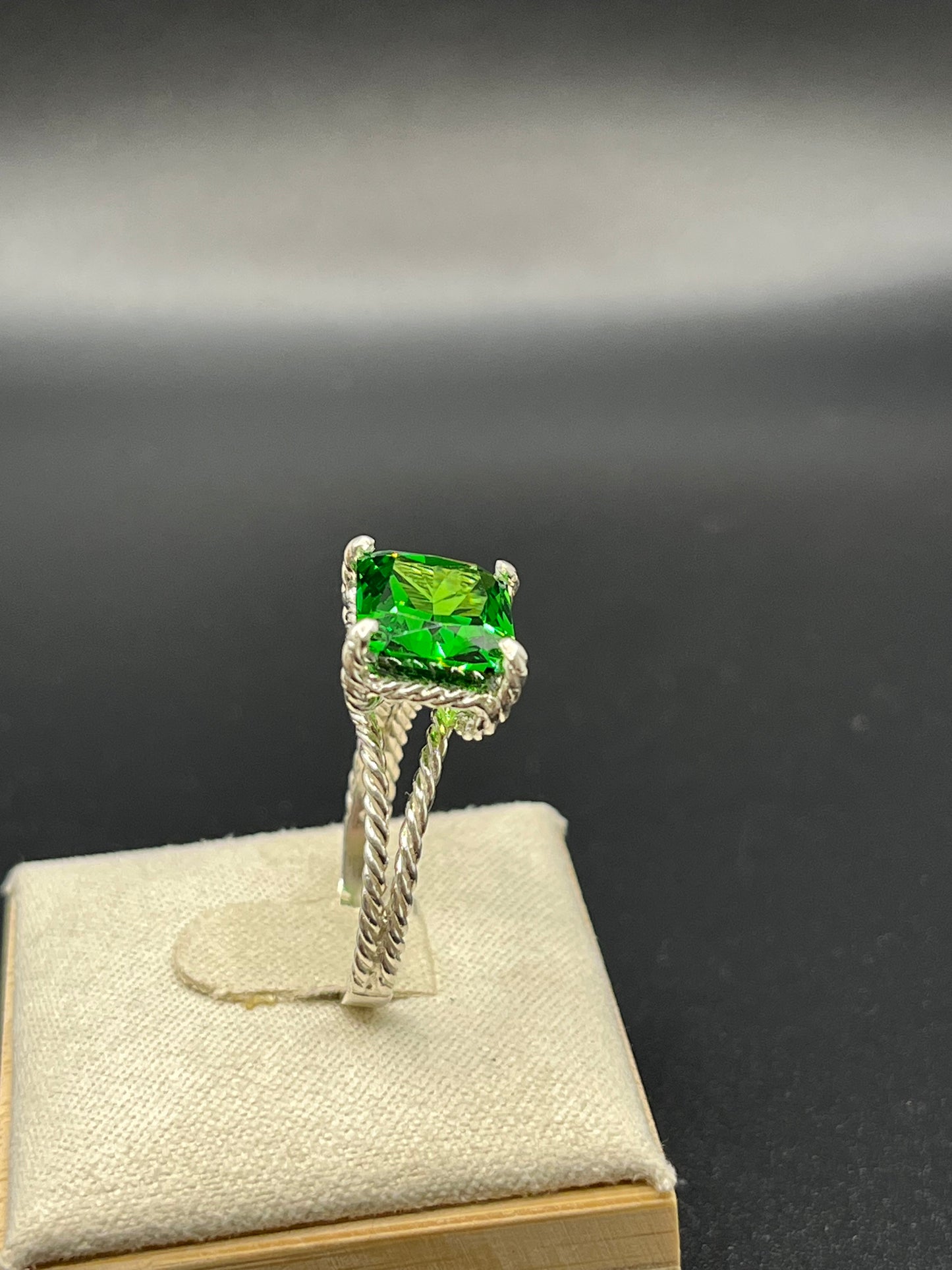 Custom made 925 sterling silver ring with deep green crushed ice CZ. size 7