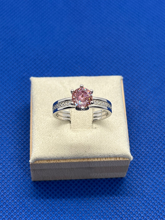 1 carat Russian cut pink moissanite & 925 sterling silver ring, size 8