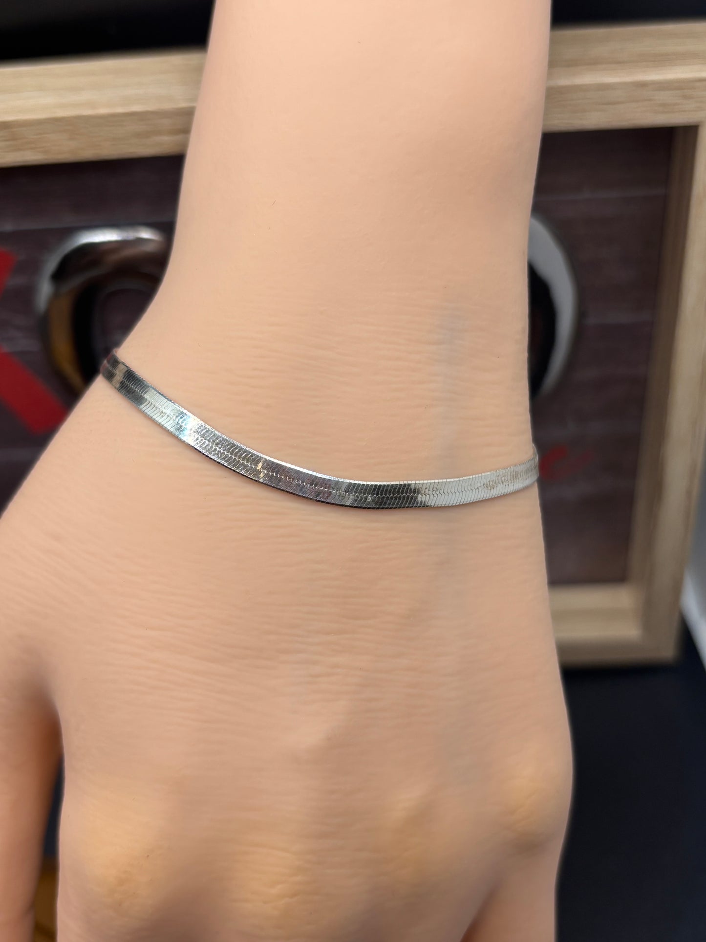 6” dainty sterling silver herringbone bracelet