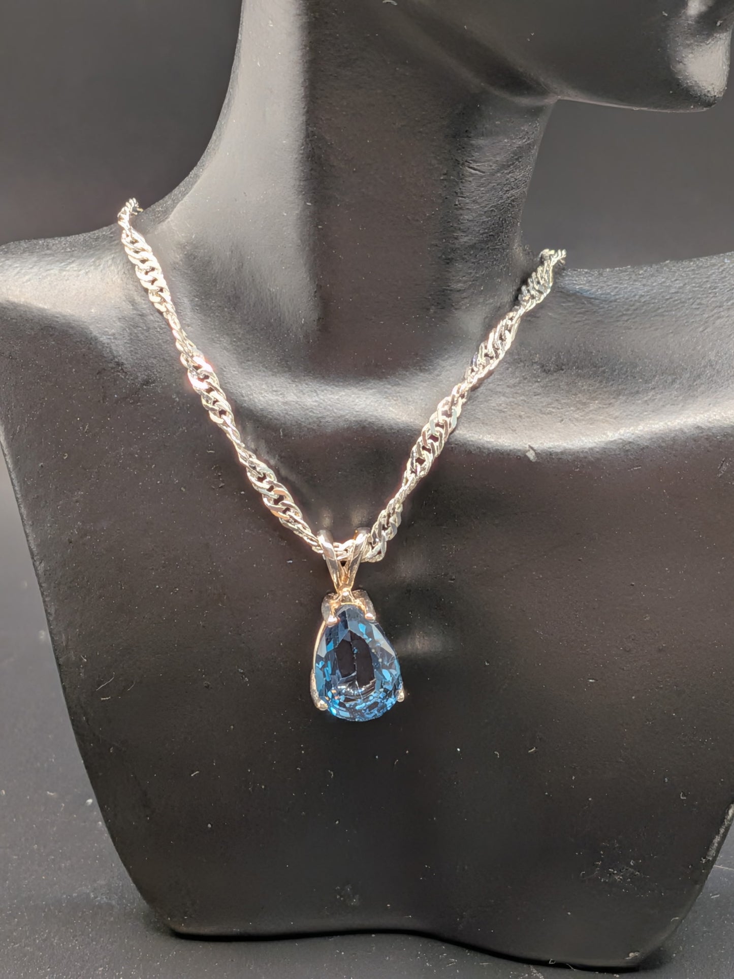 18” sterling silver twist rope necklace with aqua tourmaline sterling pendant