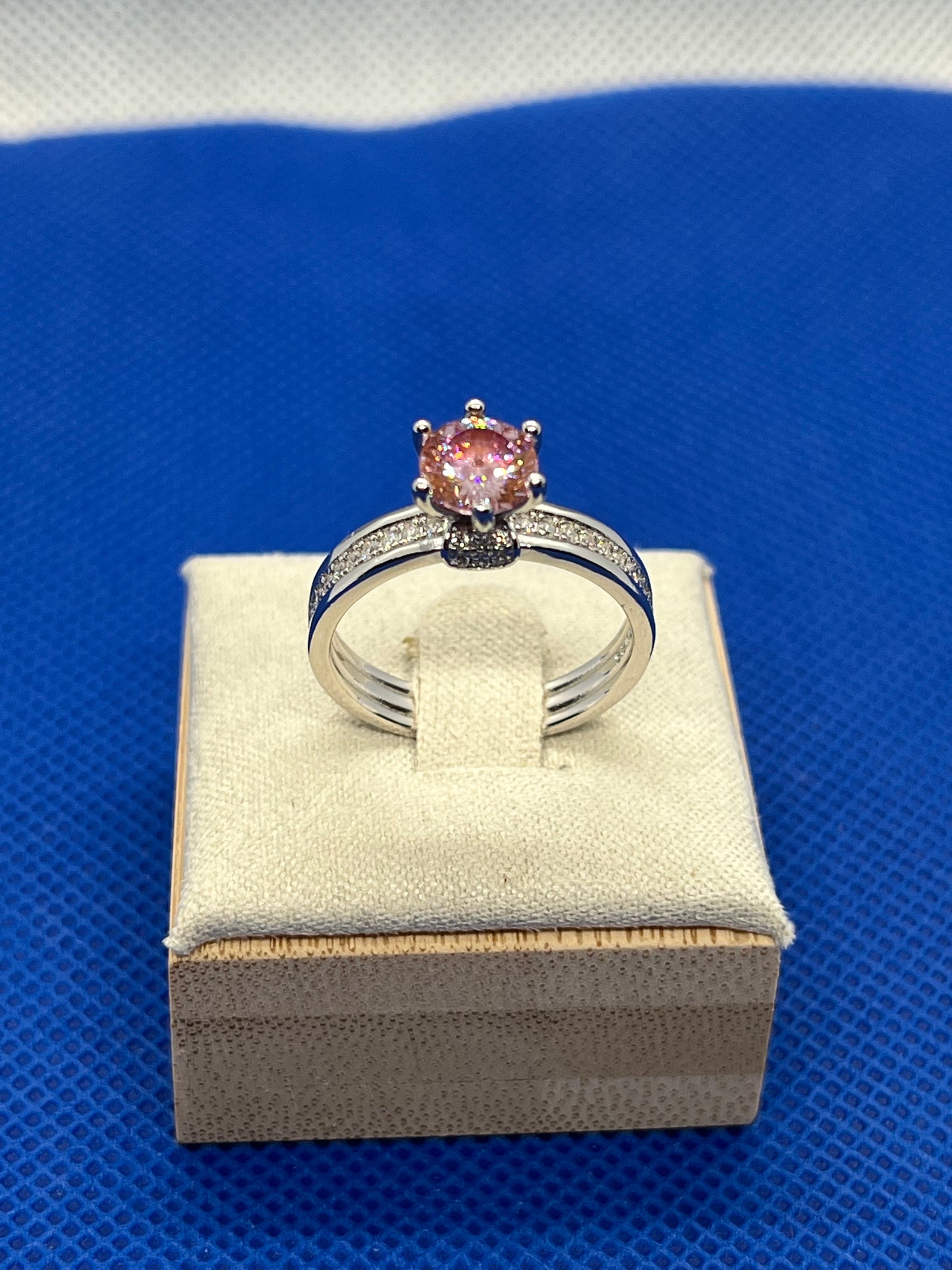 1 carat Russian cut pink moissanite & 925 sterling silver ring, size 8