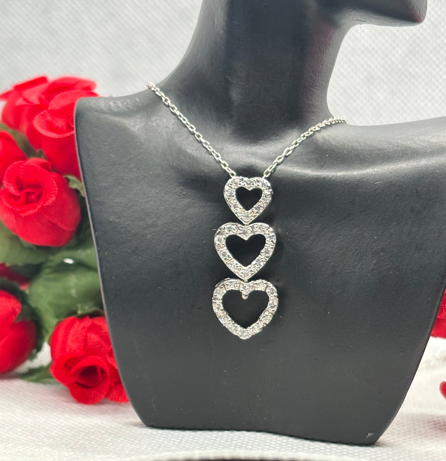 15” triple heart pendant sterling silver chain