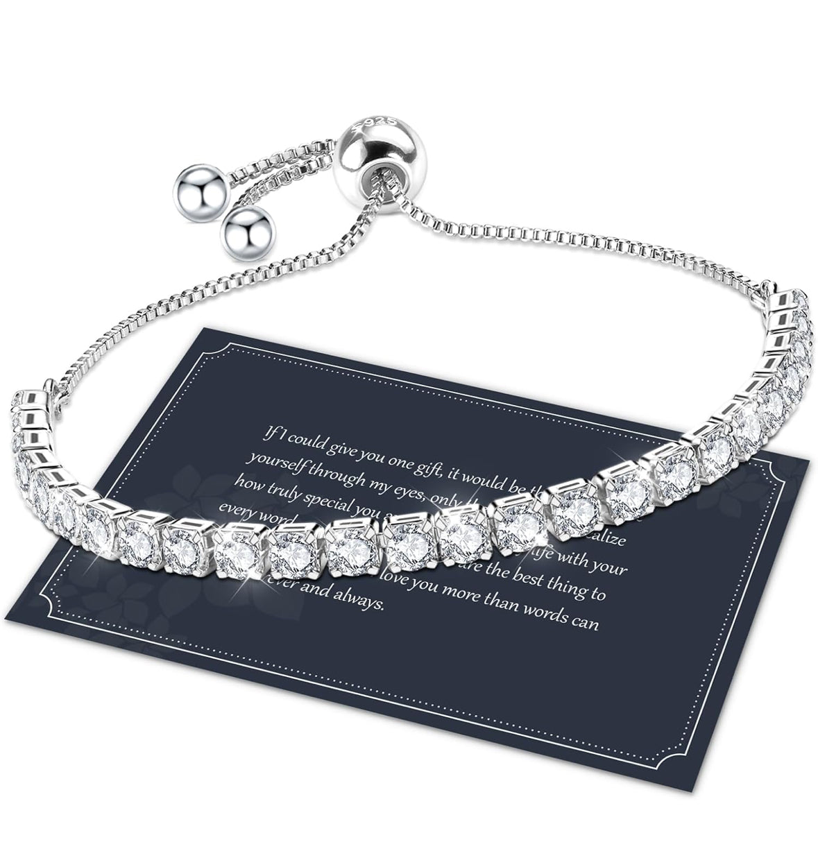 Adjustable size sterling silver & cubic zirconia tennis bracelet