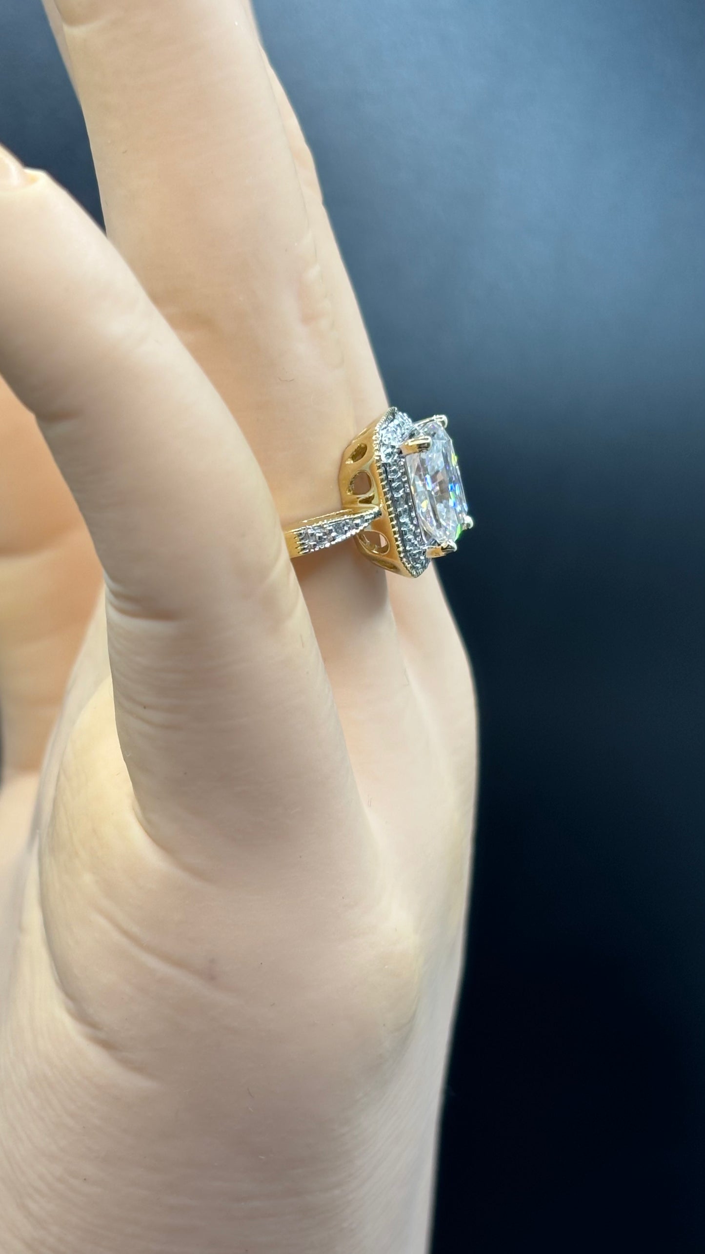 3ct radiant cut Moissanite & 10k gold ring, size 5.75