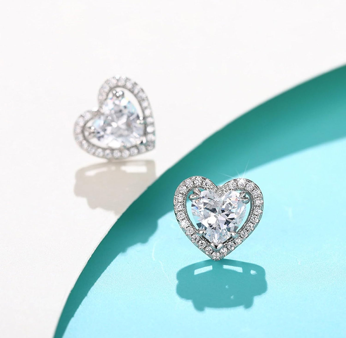 925 Sterling Silver Earrings sparkling heart halo studs