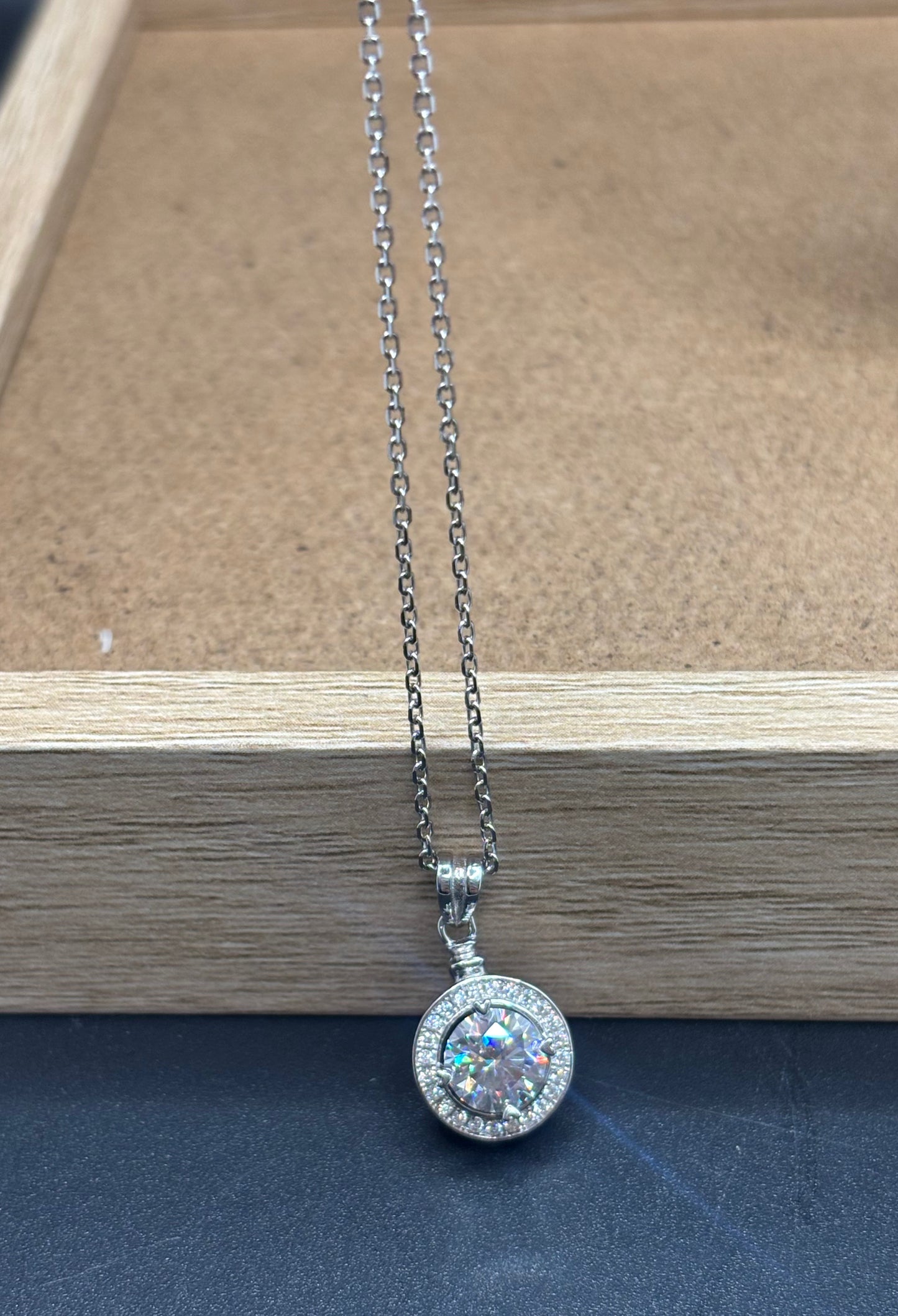 Cute & dainty 18” sterling silver & 1 carat Moissanite necklace