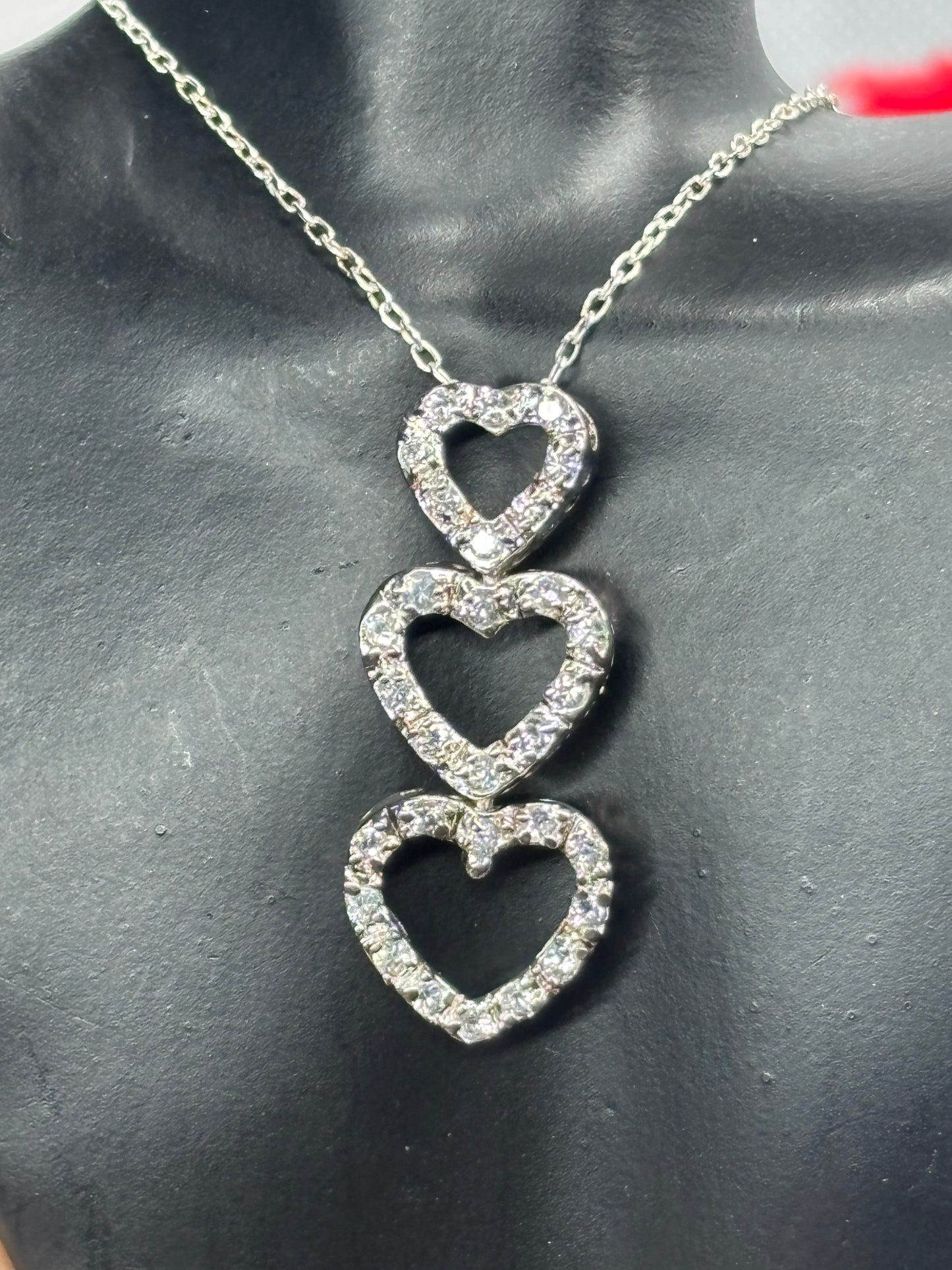 15” triple heart pendant sterling silver chain