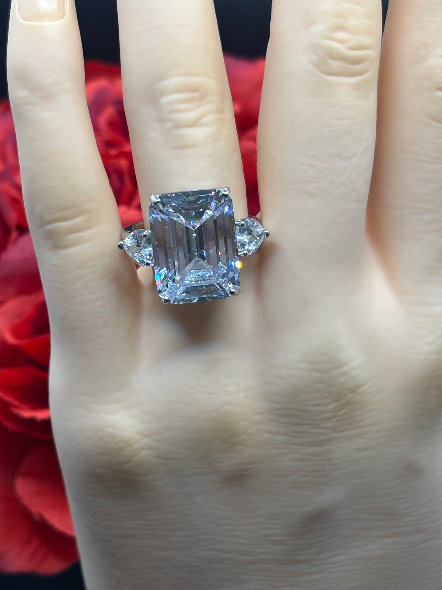 Large glass quartz stone & sterling silver ring