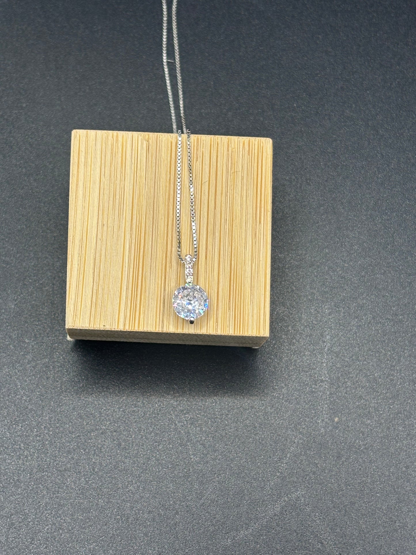 Cute & dainty 18” sterling silver box chain & cubic zirconia necklace