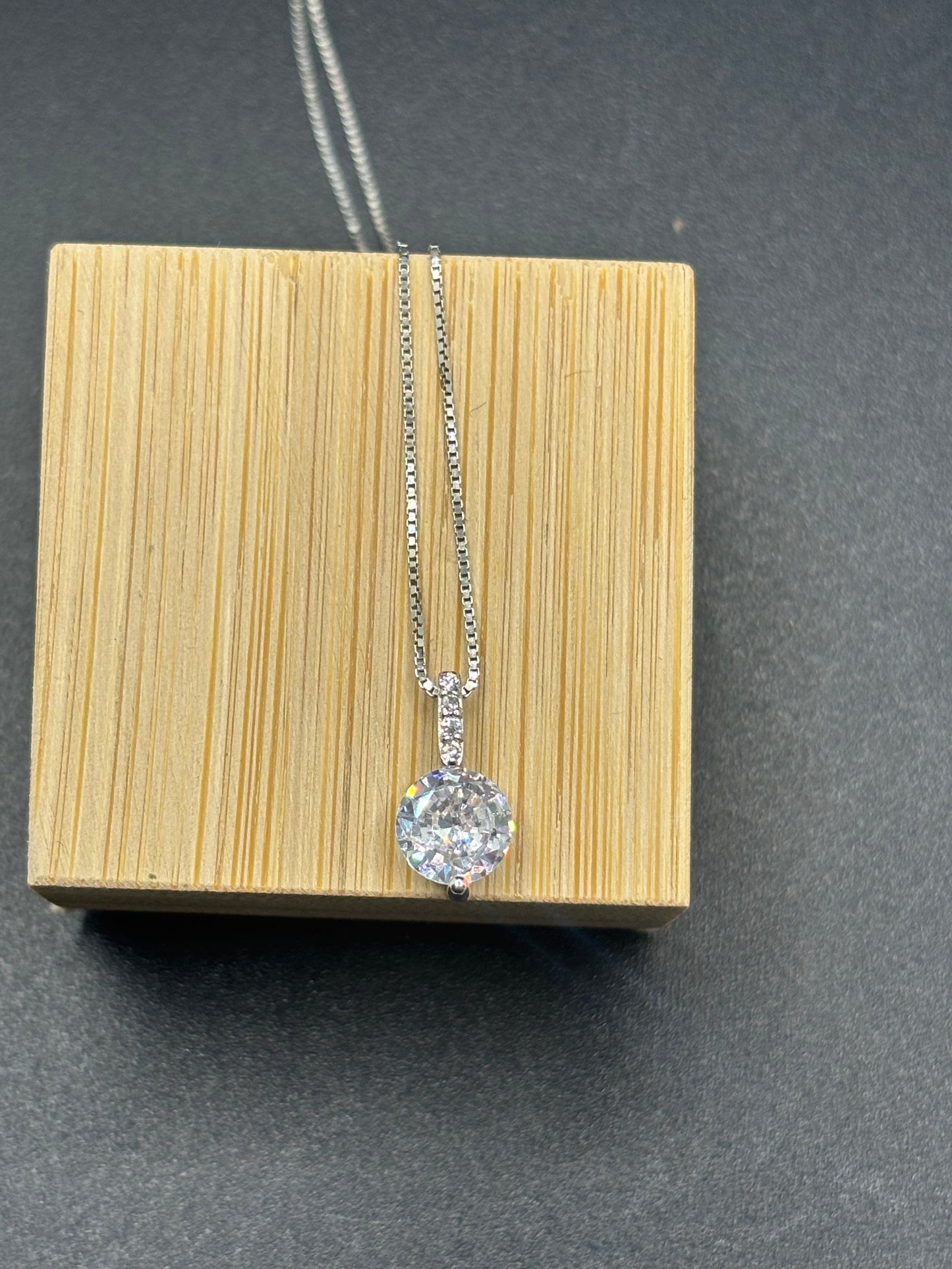 Cute & dainty 18” sterling silver box chain & cubic zirconia necklace