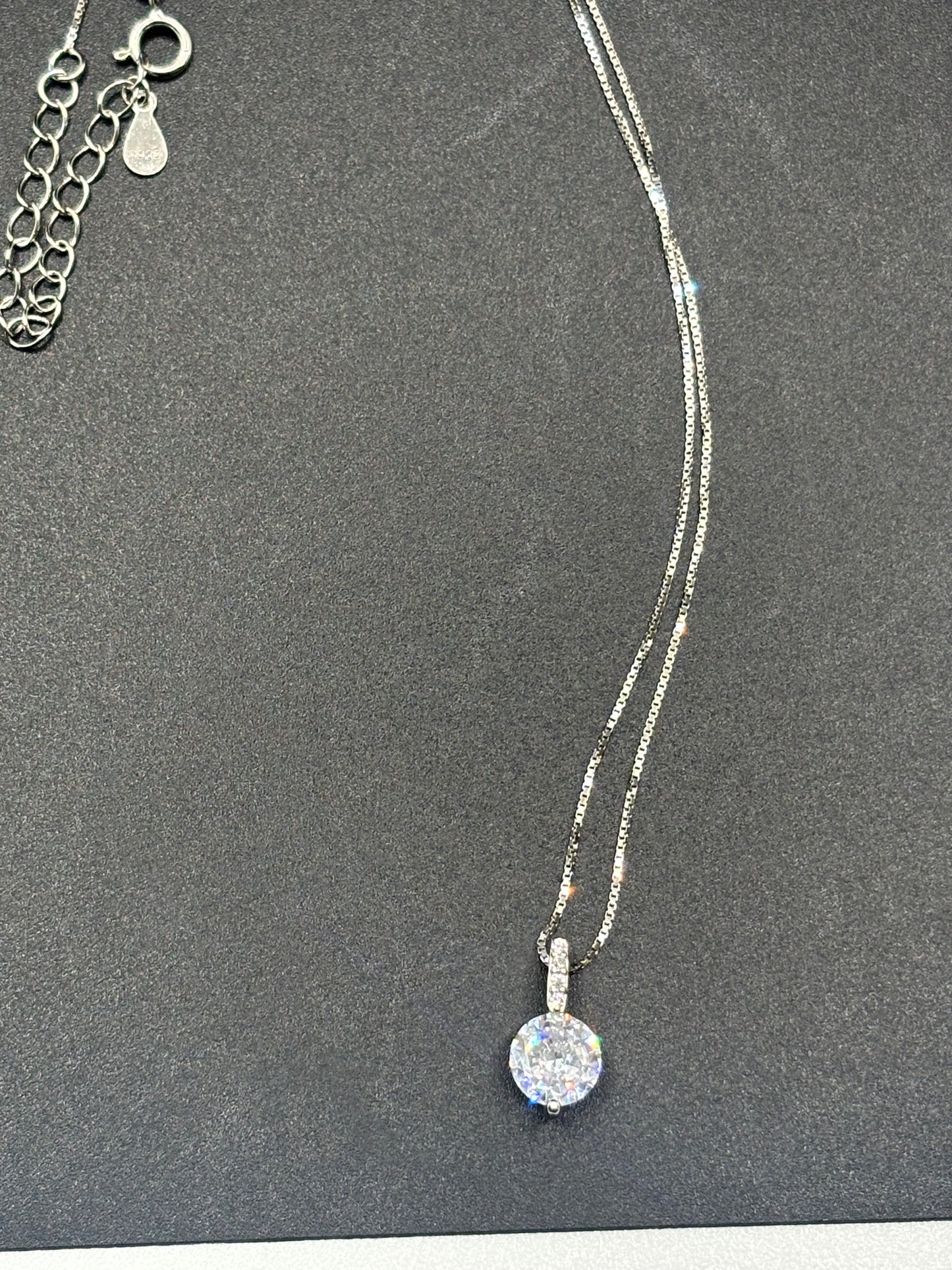 Cute & dainty 18” sterling silver box chain & cubic zirconia necklace