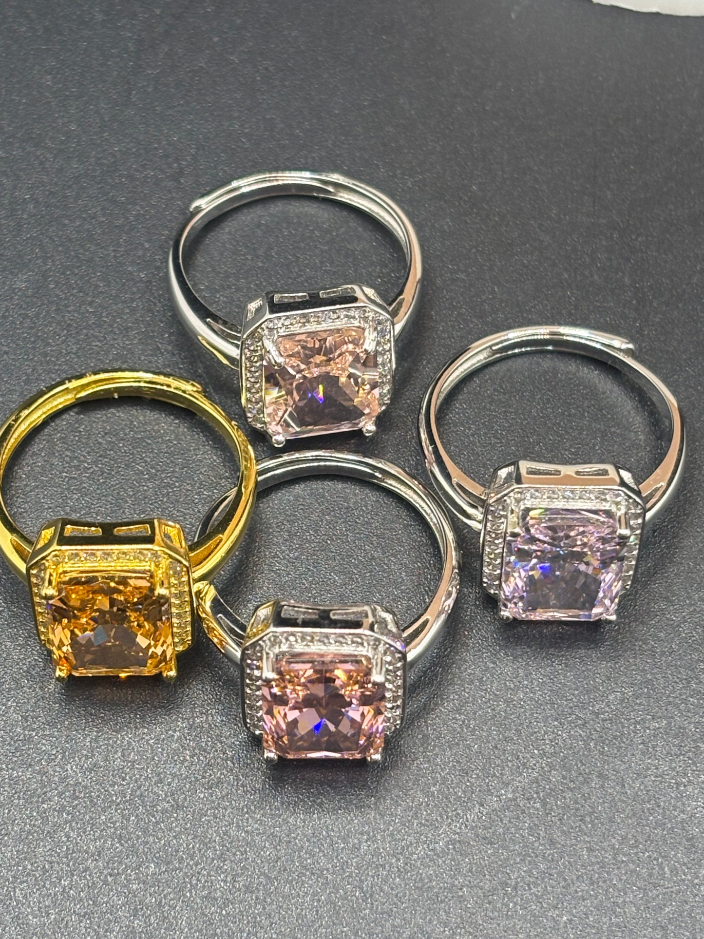 Sparkly sterling silver & cubic zirconia adjustable size rings