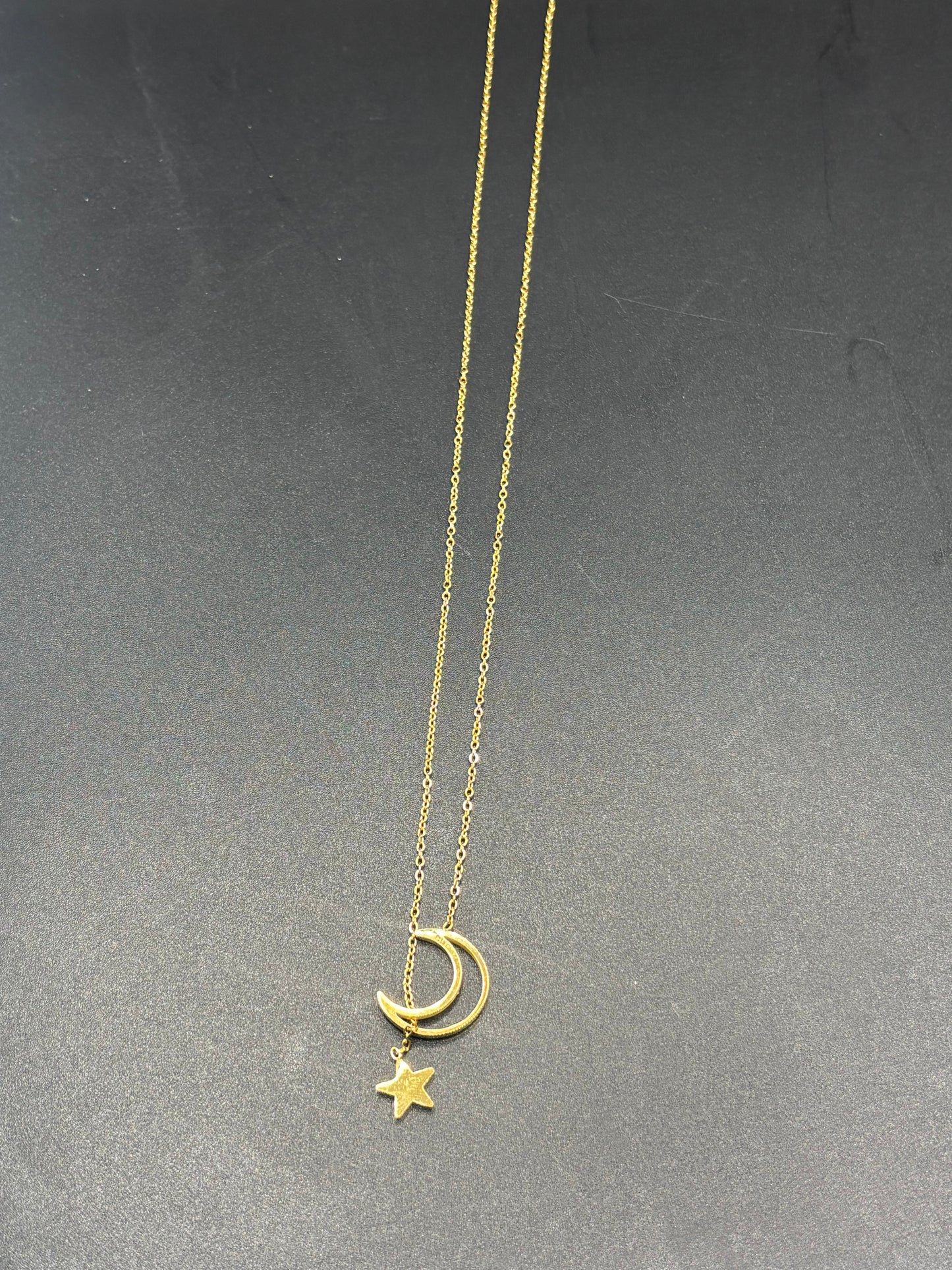 18” gold later stainless steel moon & star necklace