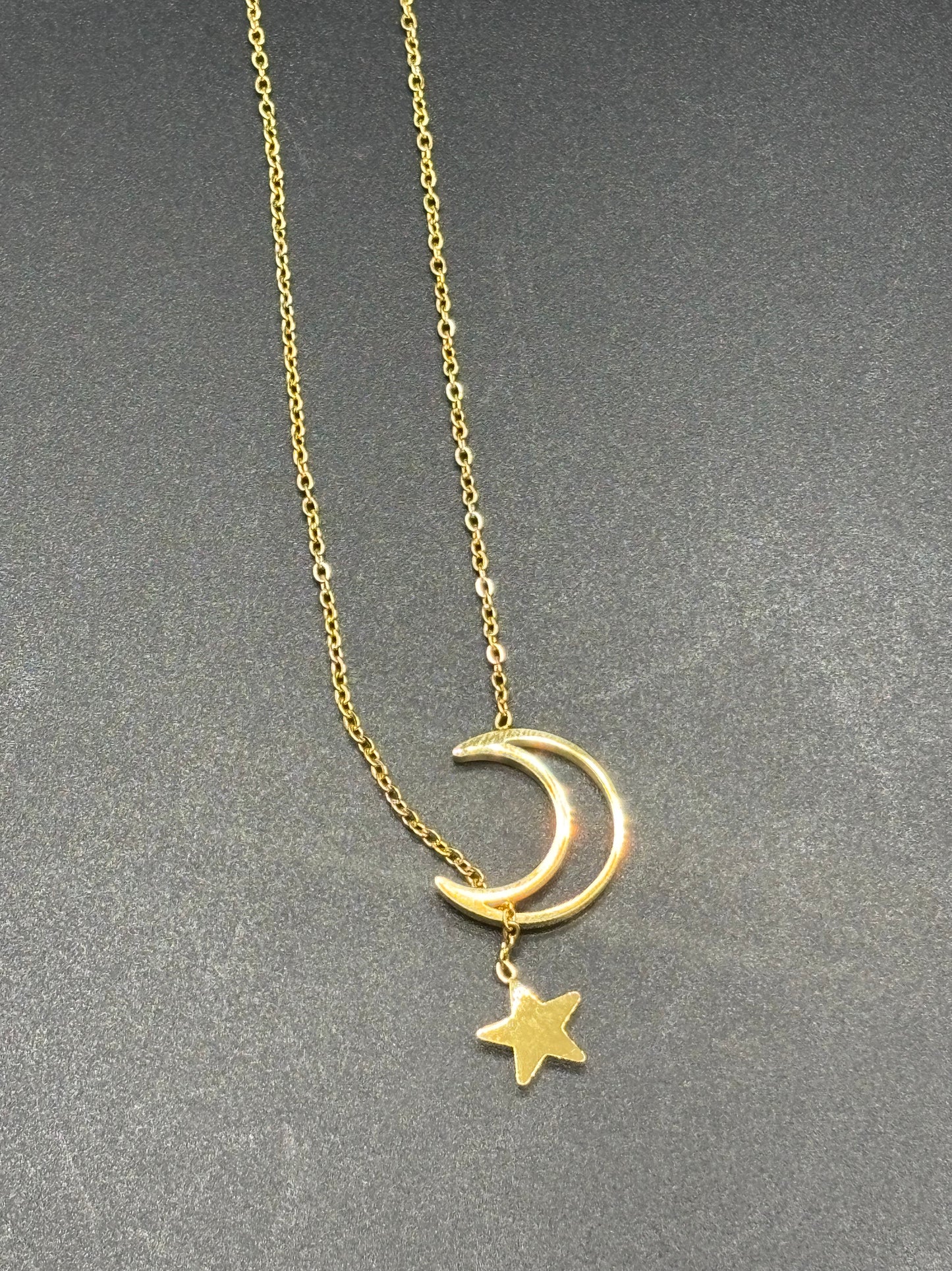 18” gold later stainless steel moon & star necklace