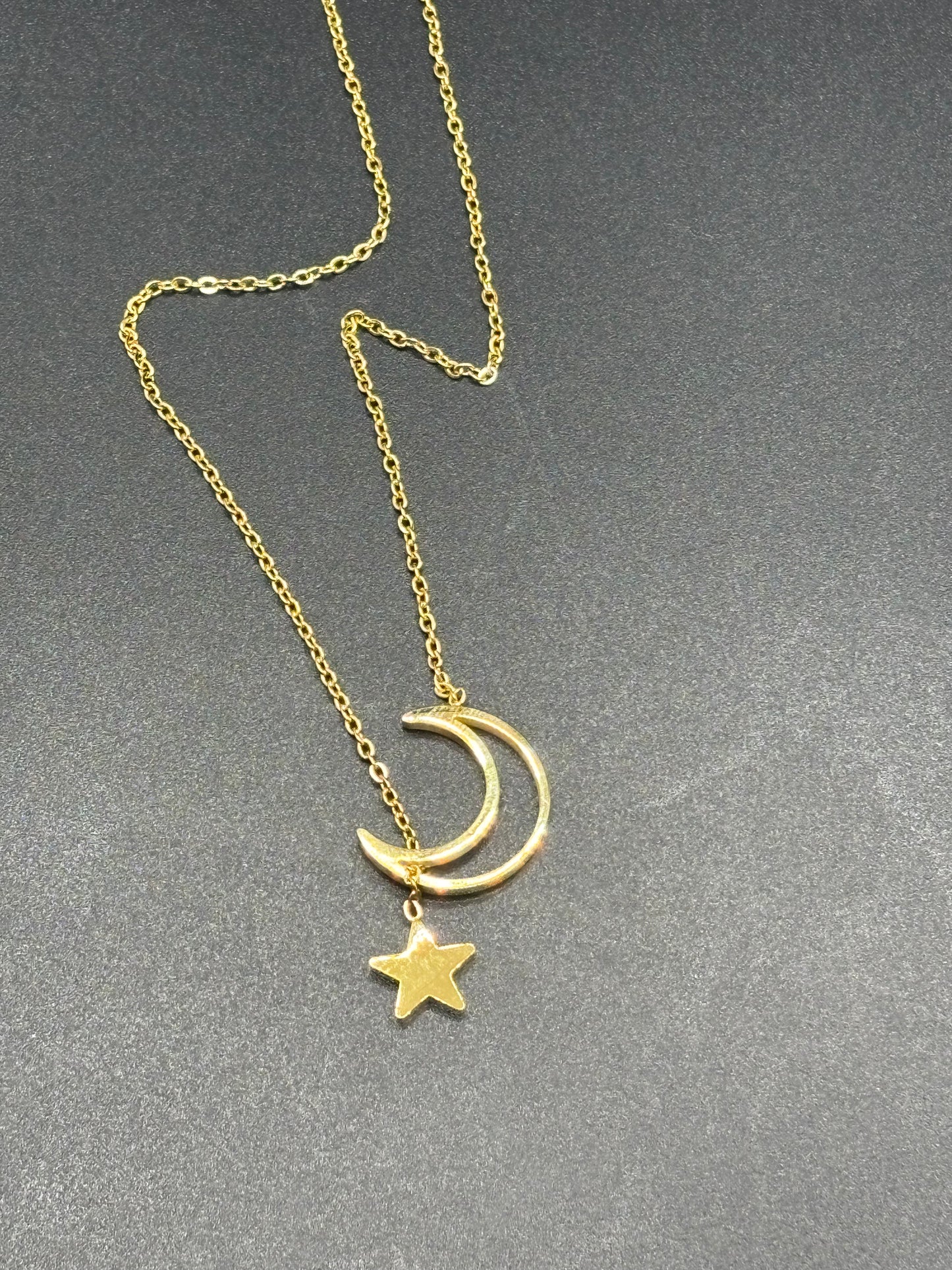 18” gold later stainless steel moon & star necklace