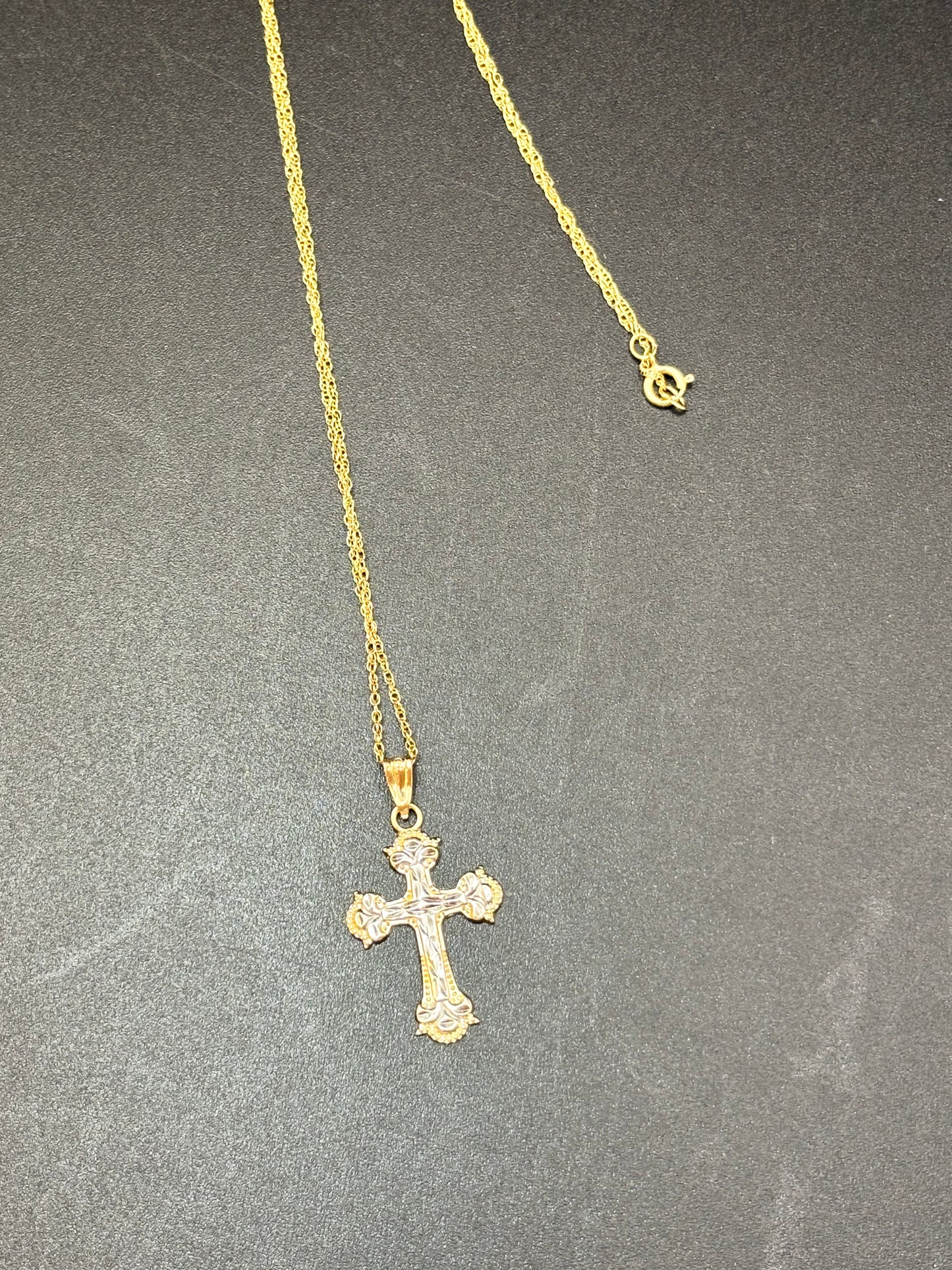 Women’s 14k 18 inch gold chain with 10k gold two tone cross pendant