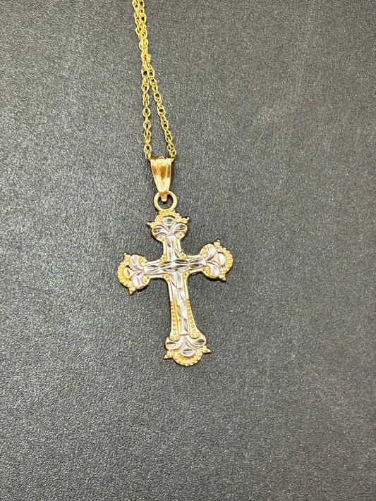 Women’s 14k 18 inch gold chain with 10k gold two tone cross pendant