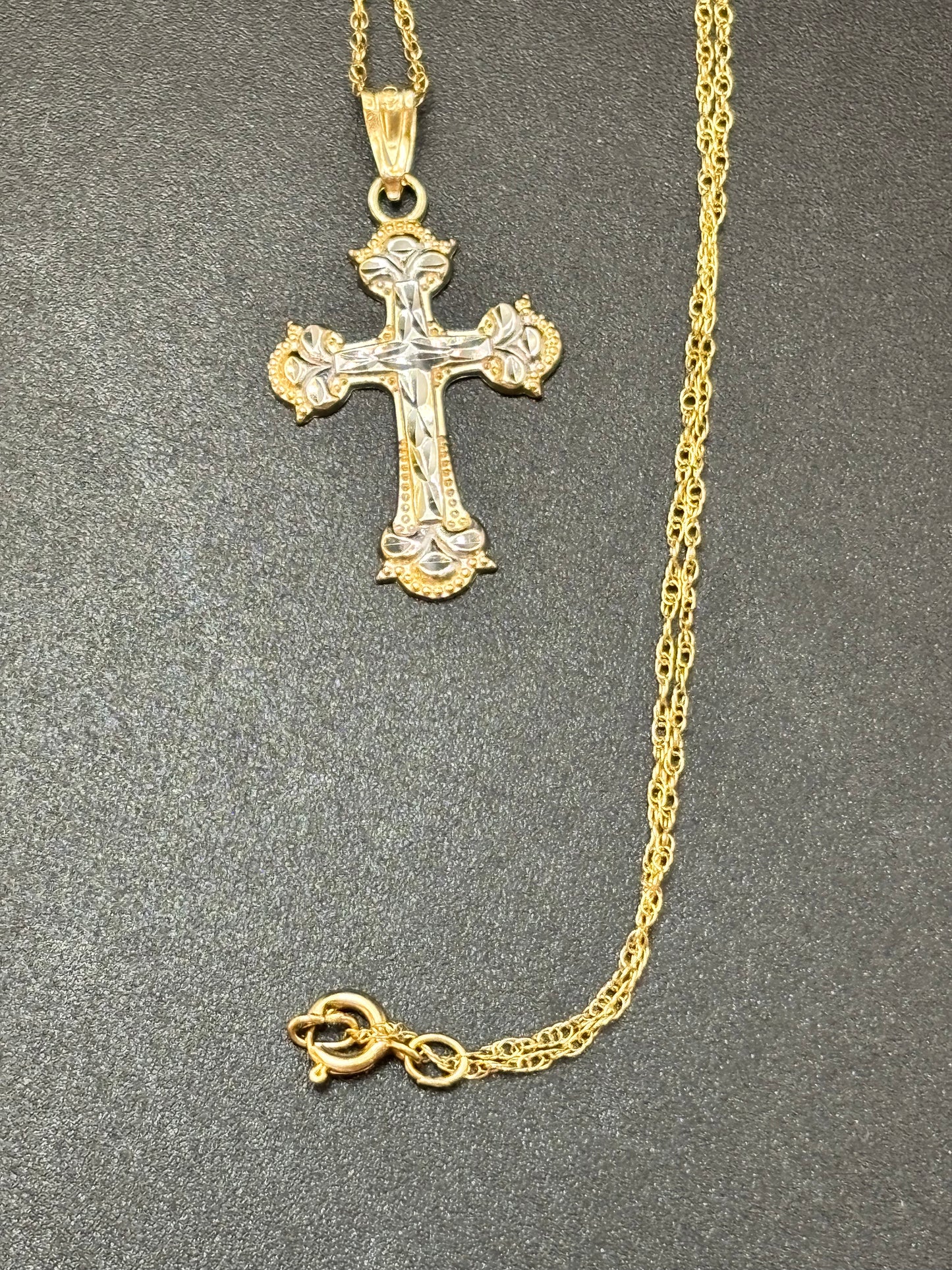 Women’s 14k 18 inch gold chain with 10k gold two tone cross pendant