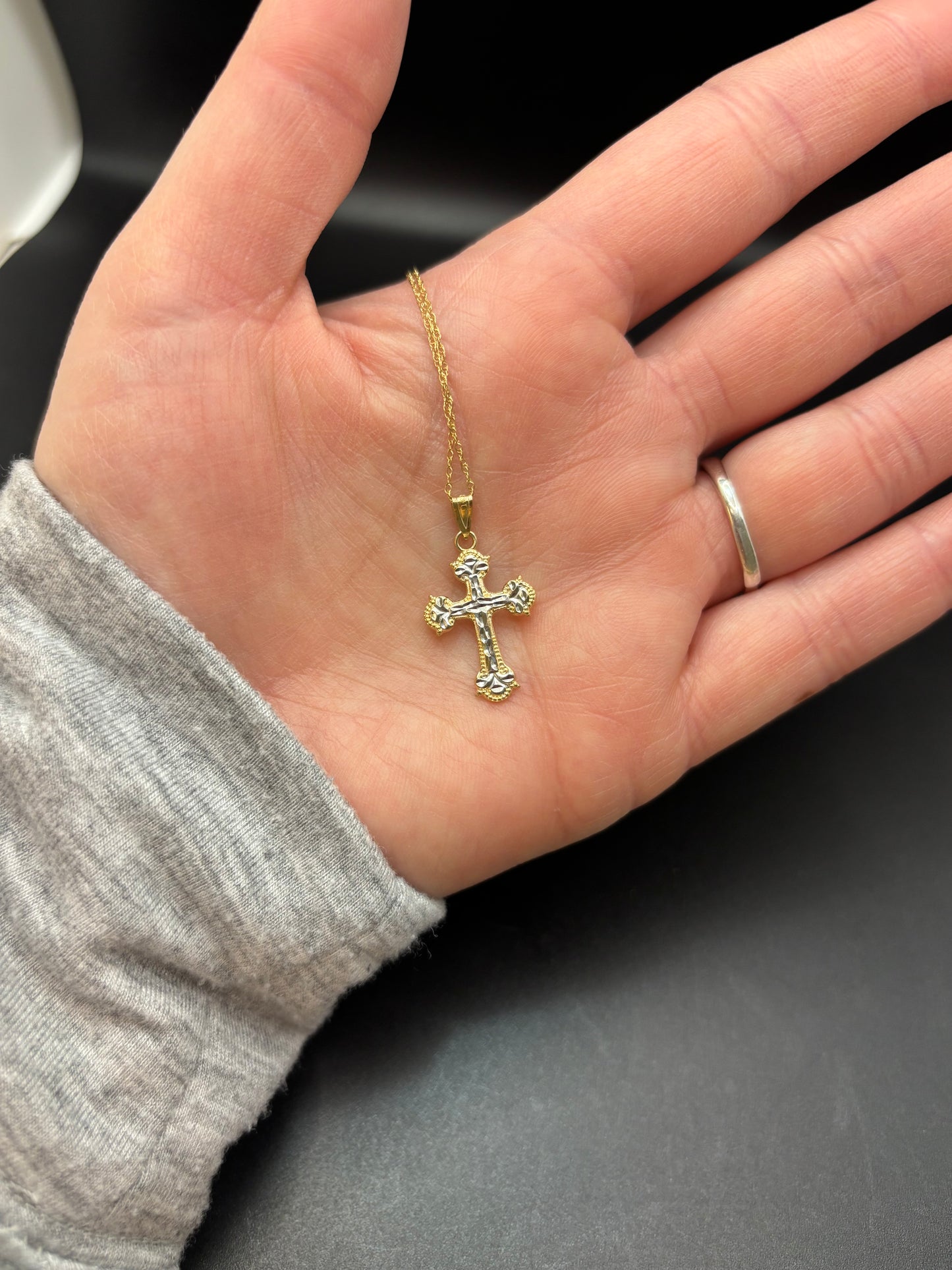 Women’s 14k 18 inch gold chain with 10k gold two tone cross pendant