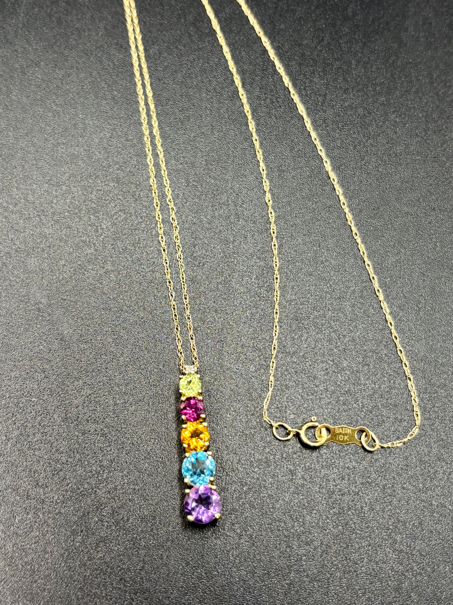 18” 10k gold chain & multi gem pendant