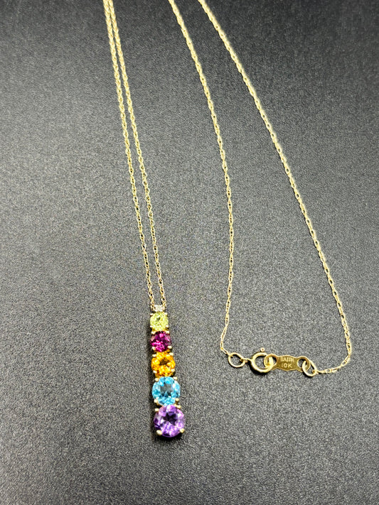 18” 10k gold chain & multi gem pendant