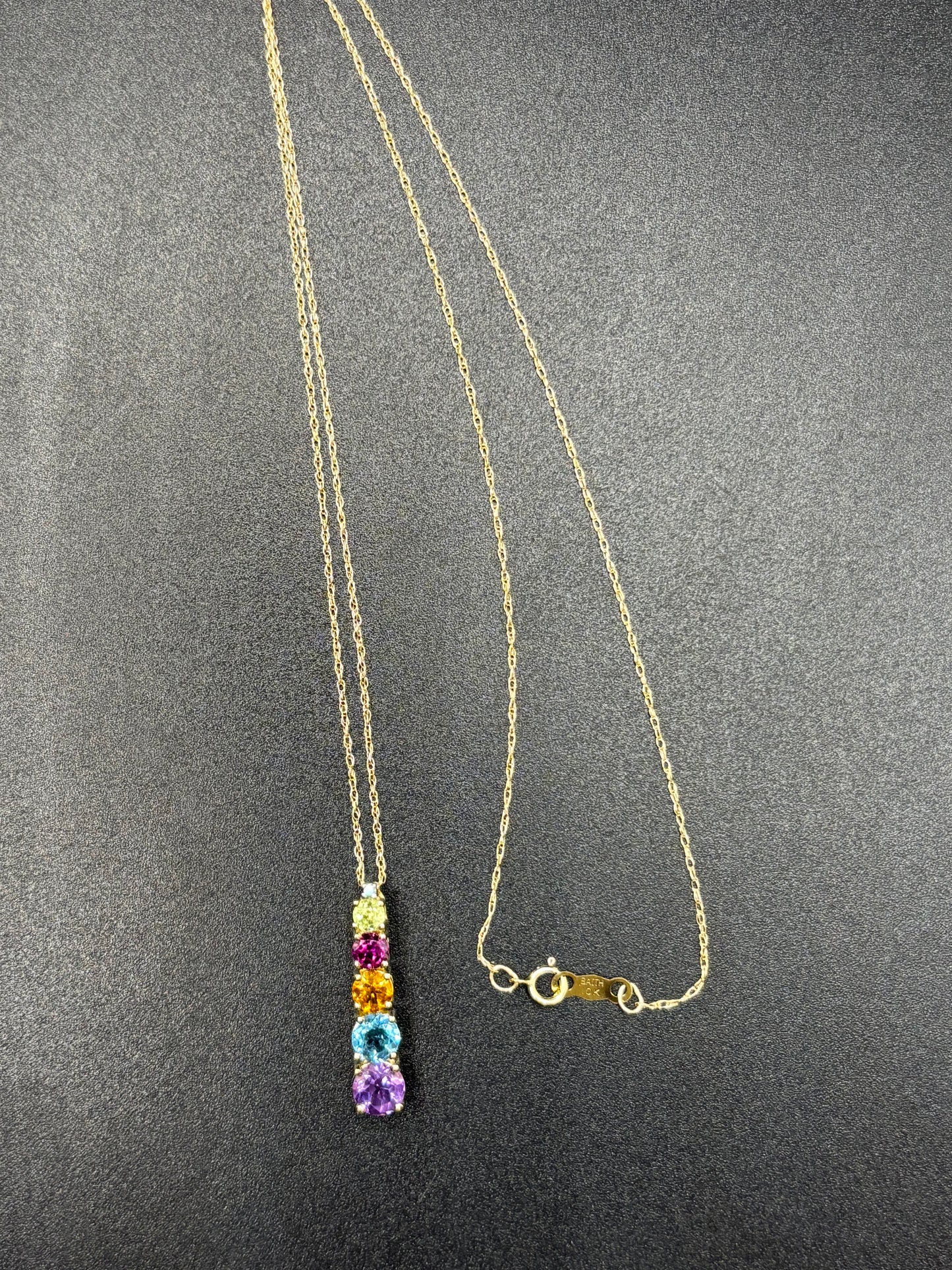 18” 10k gold chain & multi gem pendant