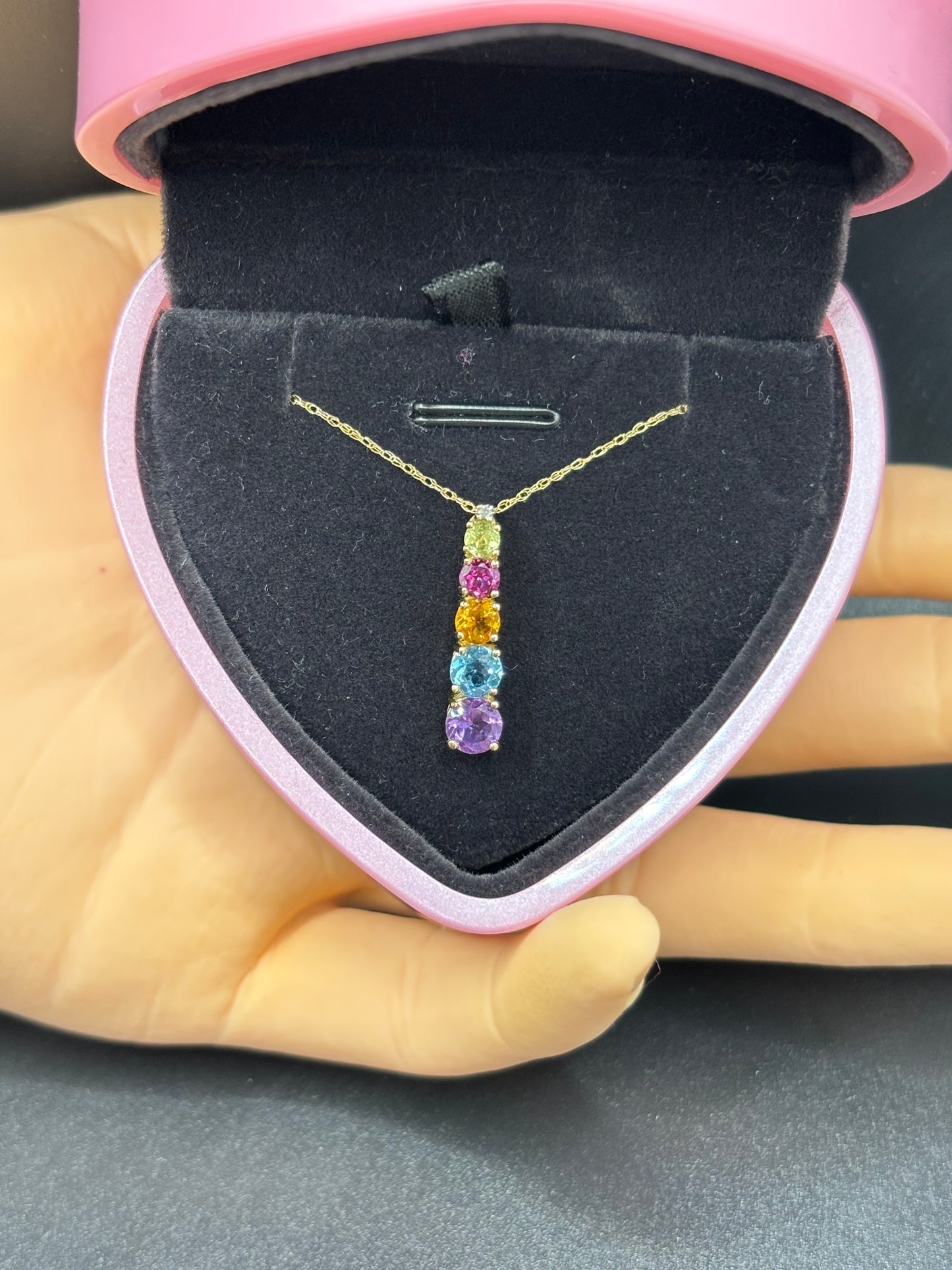 18” 10k gold chain & multi gem pendant