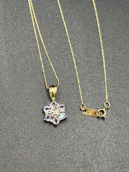 10k yellow gold chain & amethyst flower pendant, 18” chain