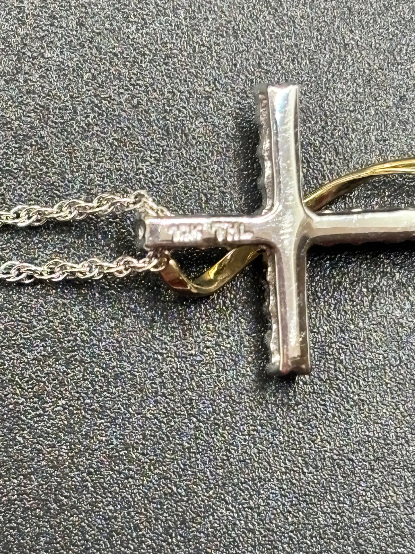 14k white gold chain with 10k two toned gold & Moissanite cross