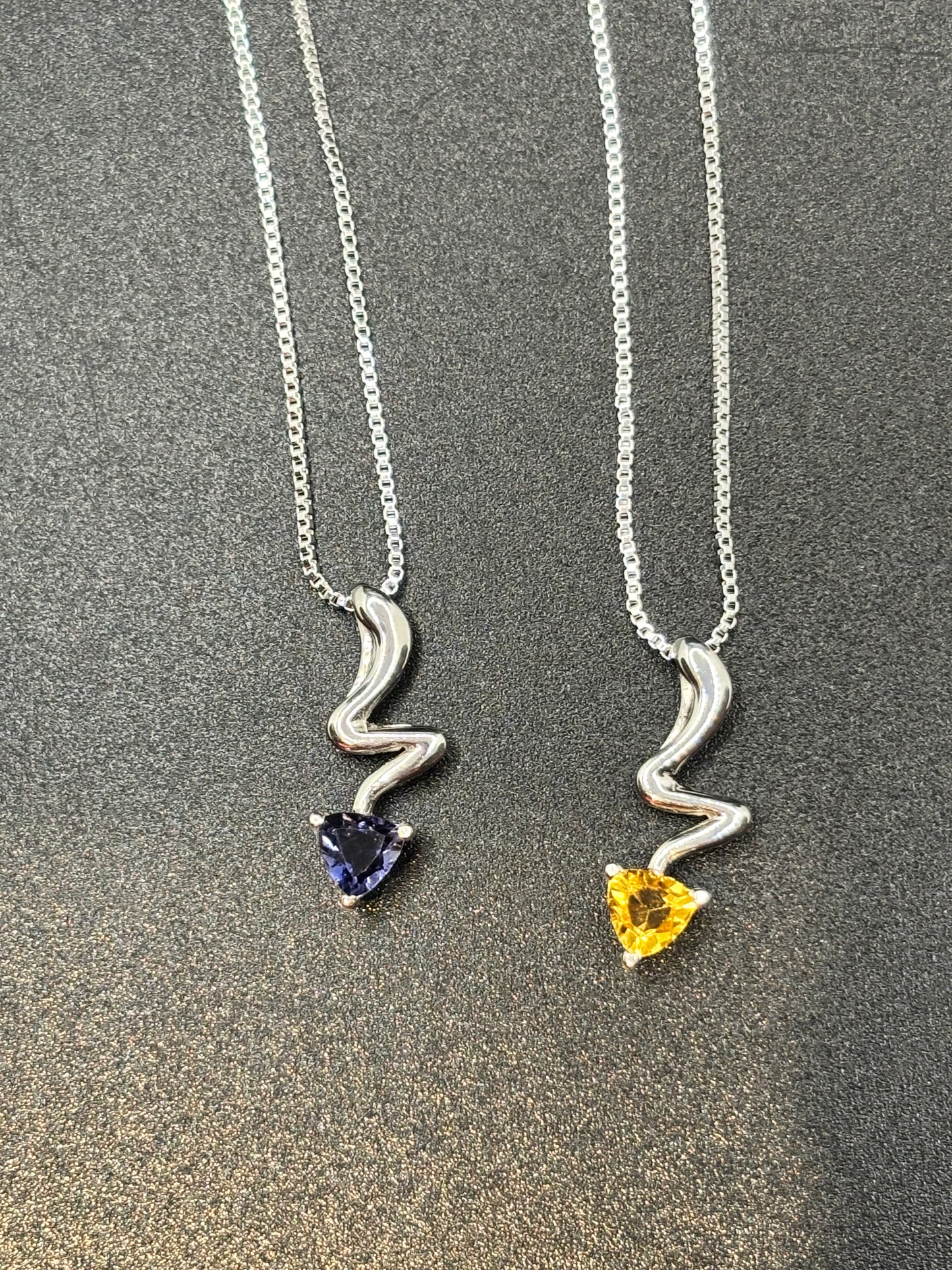 18” sterling silver box chain with yellow or purple stone pendant
